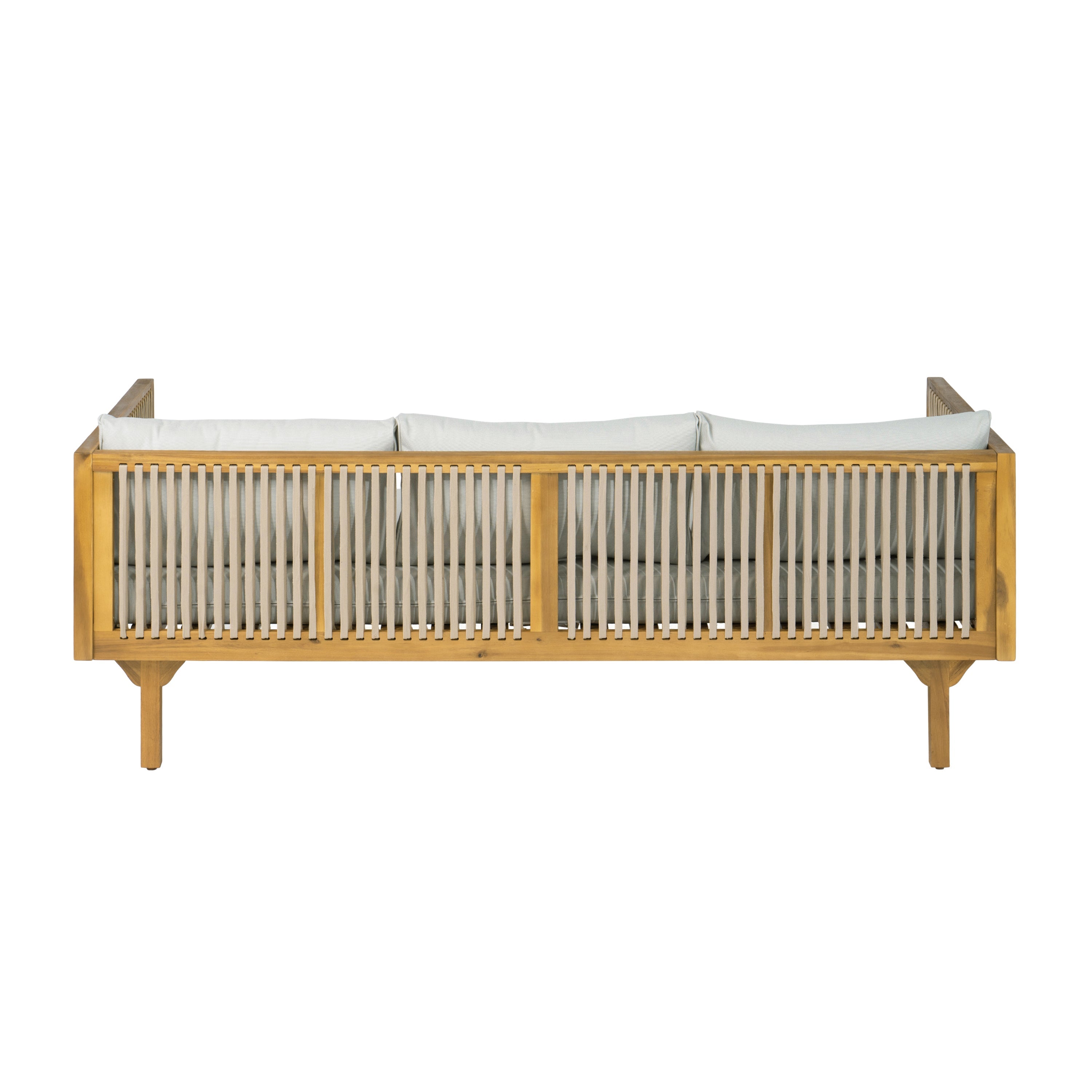 Outdoor Daybed Set Acacia Wood Rope 3 Seater Chaise Lounge