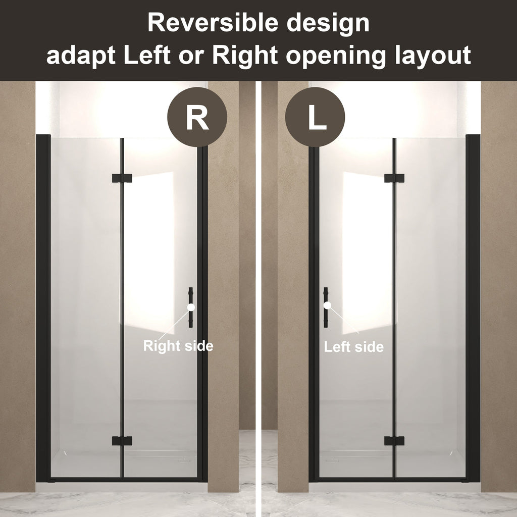 Bifold Shower Door 29-28" x 72" 6mm Tempered Glass Matte Black