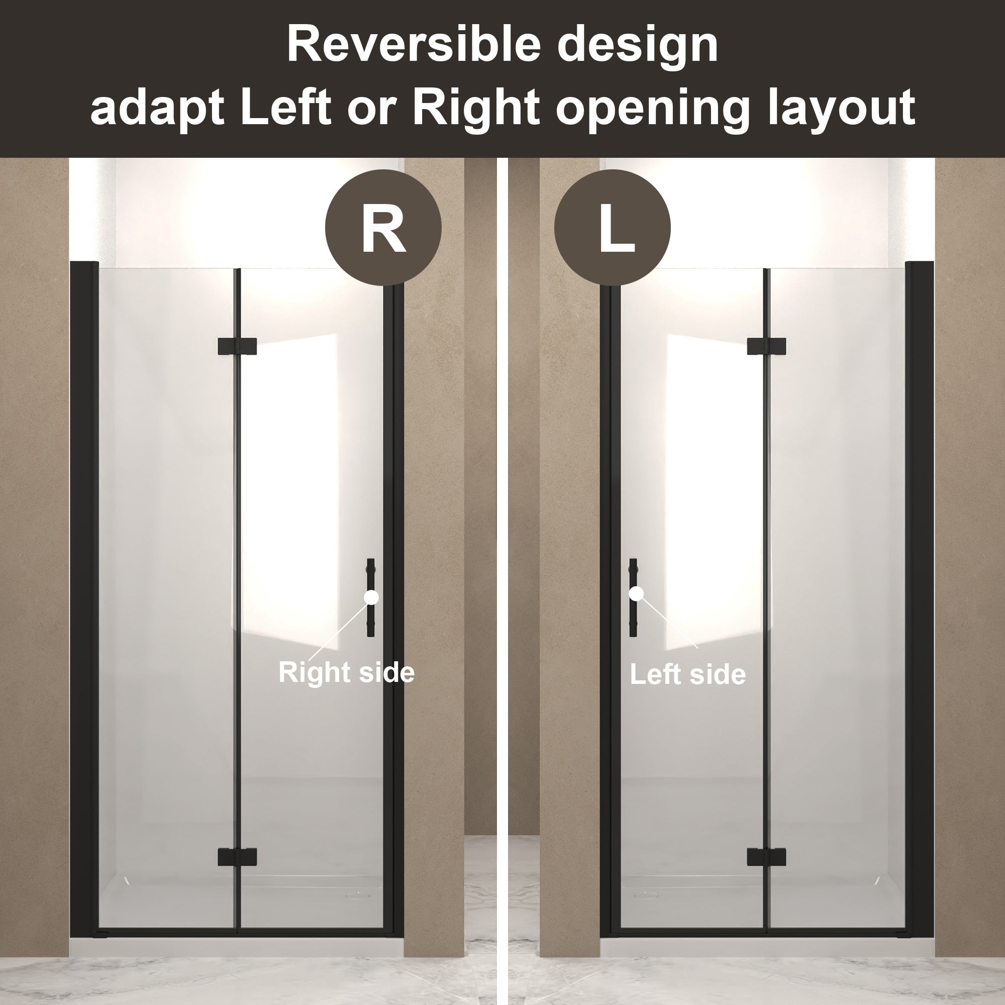 Bifold Shower Door 29-28" x 72" 6mm Tempered Glass Matte Black