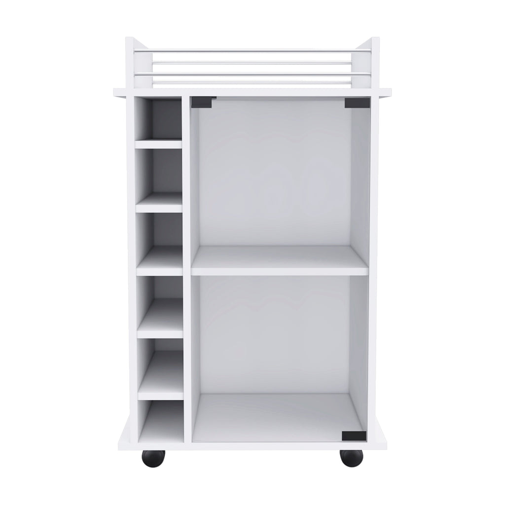White Bar Cart Two Shelves Wine Rack Four Casters