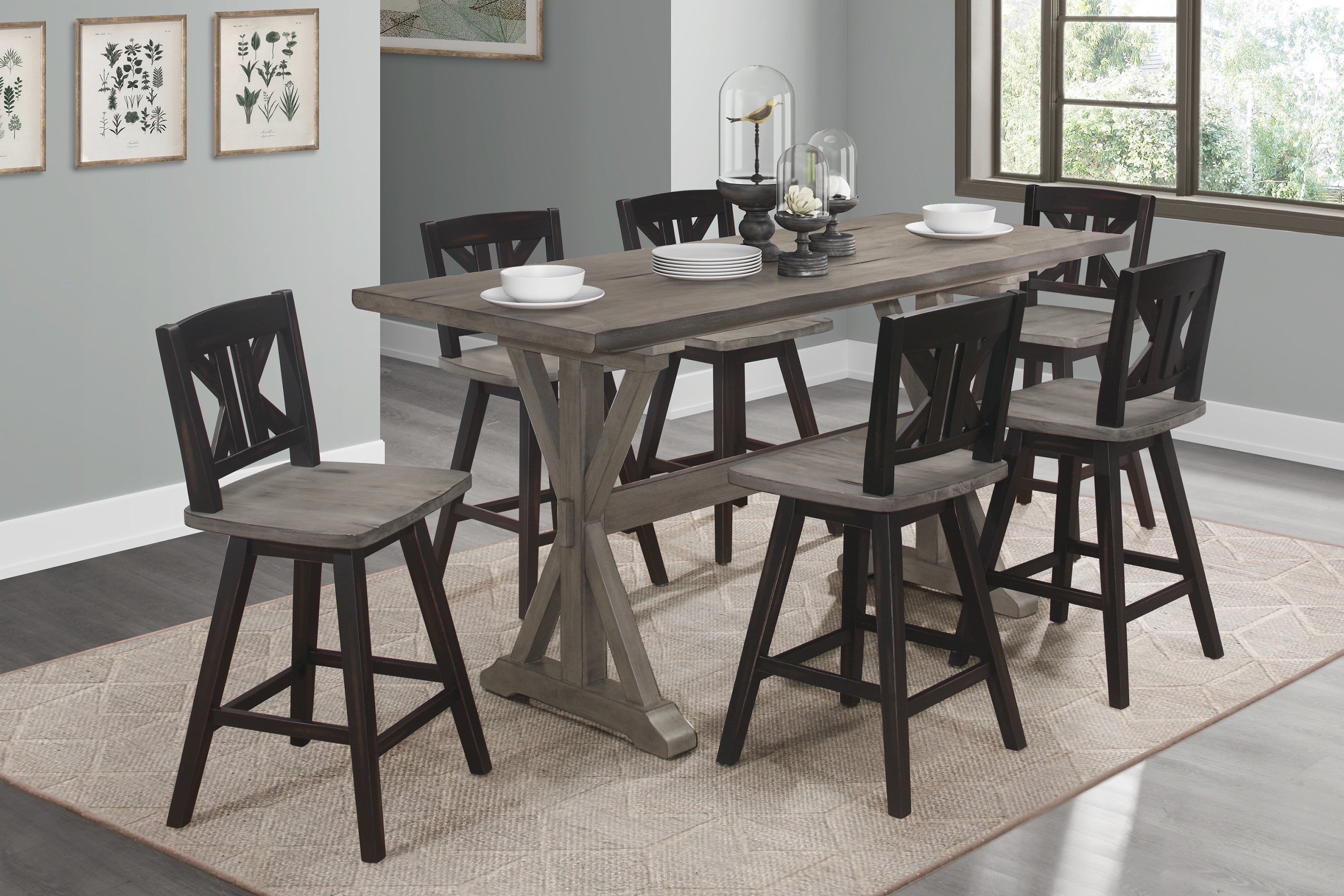 Distressed Gray Counter Height Dining Table Rubberwood