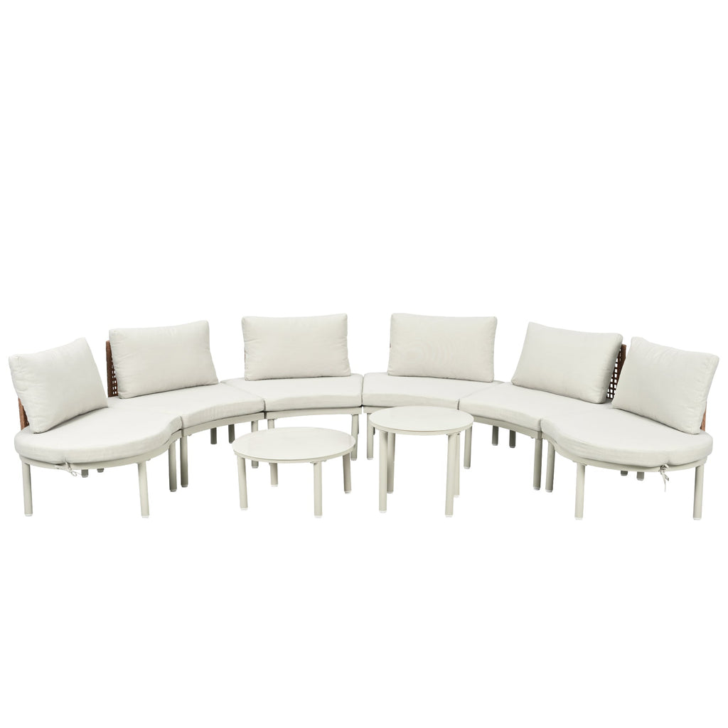 Outdoor Sectional Set PE Wicker Aluminum Beige Half Moon 8 Piece