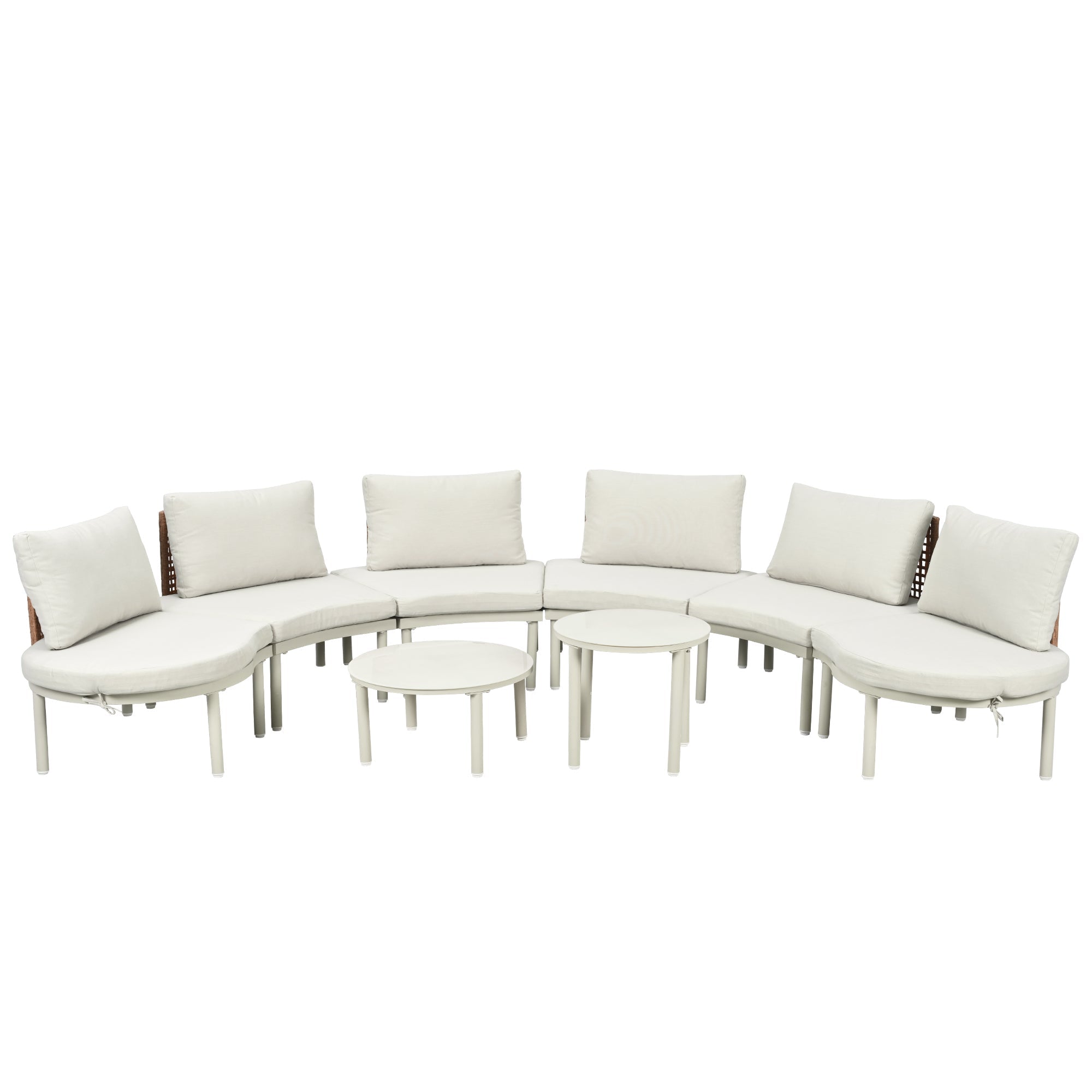 Outdoor Sectional Set PE Wicker Aluminum Beige Half Moon 8 Piece