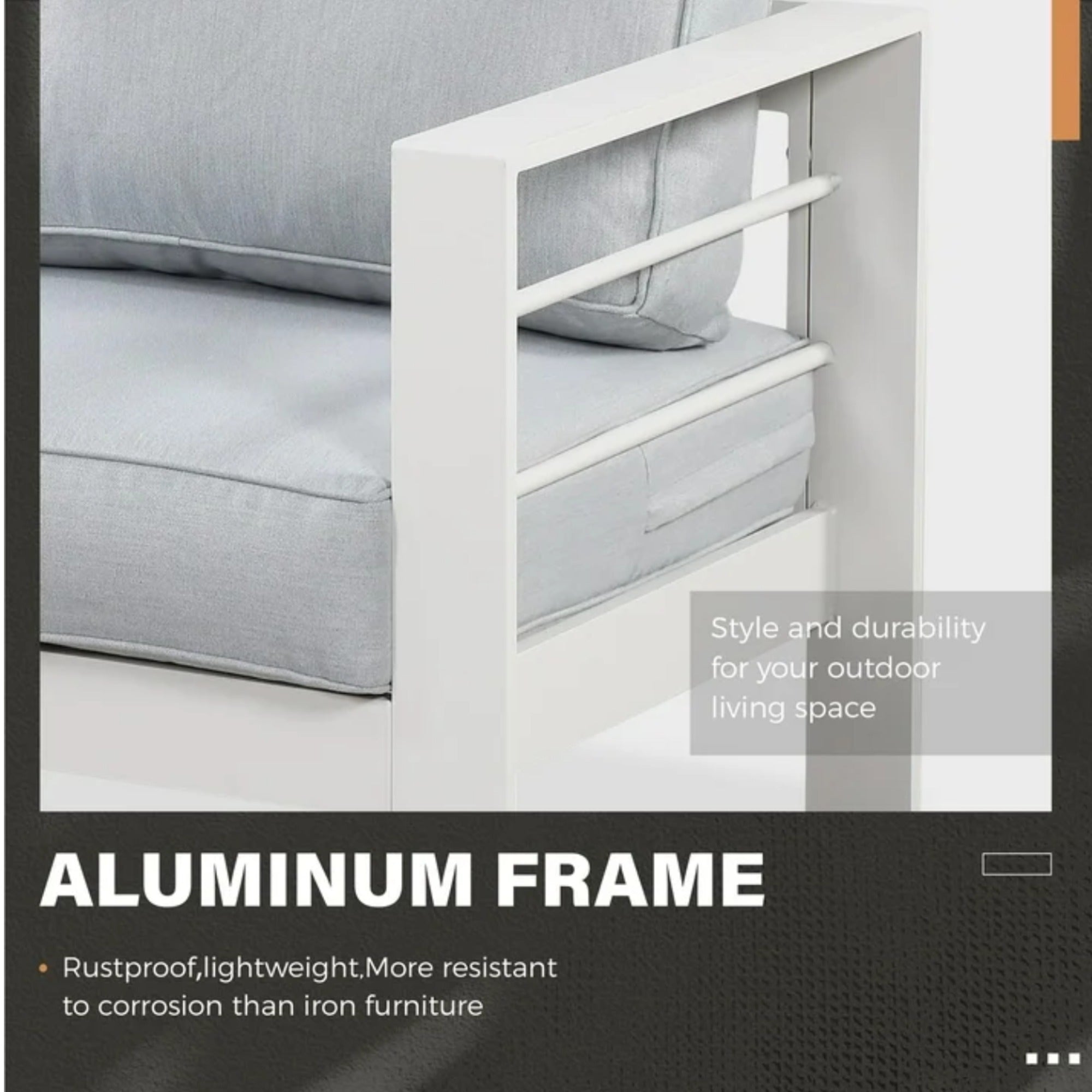 Outdoor Patio Set 3-Piece Aluminum White Gray Cushions