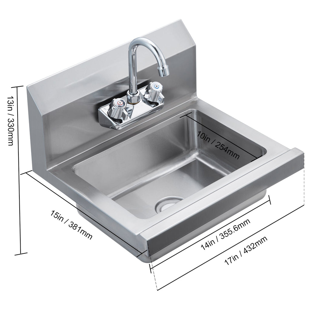 Stainless Steel Wall Mount Hand Sink 17 x 12.8