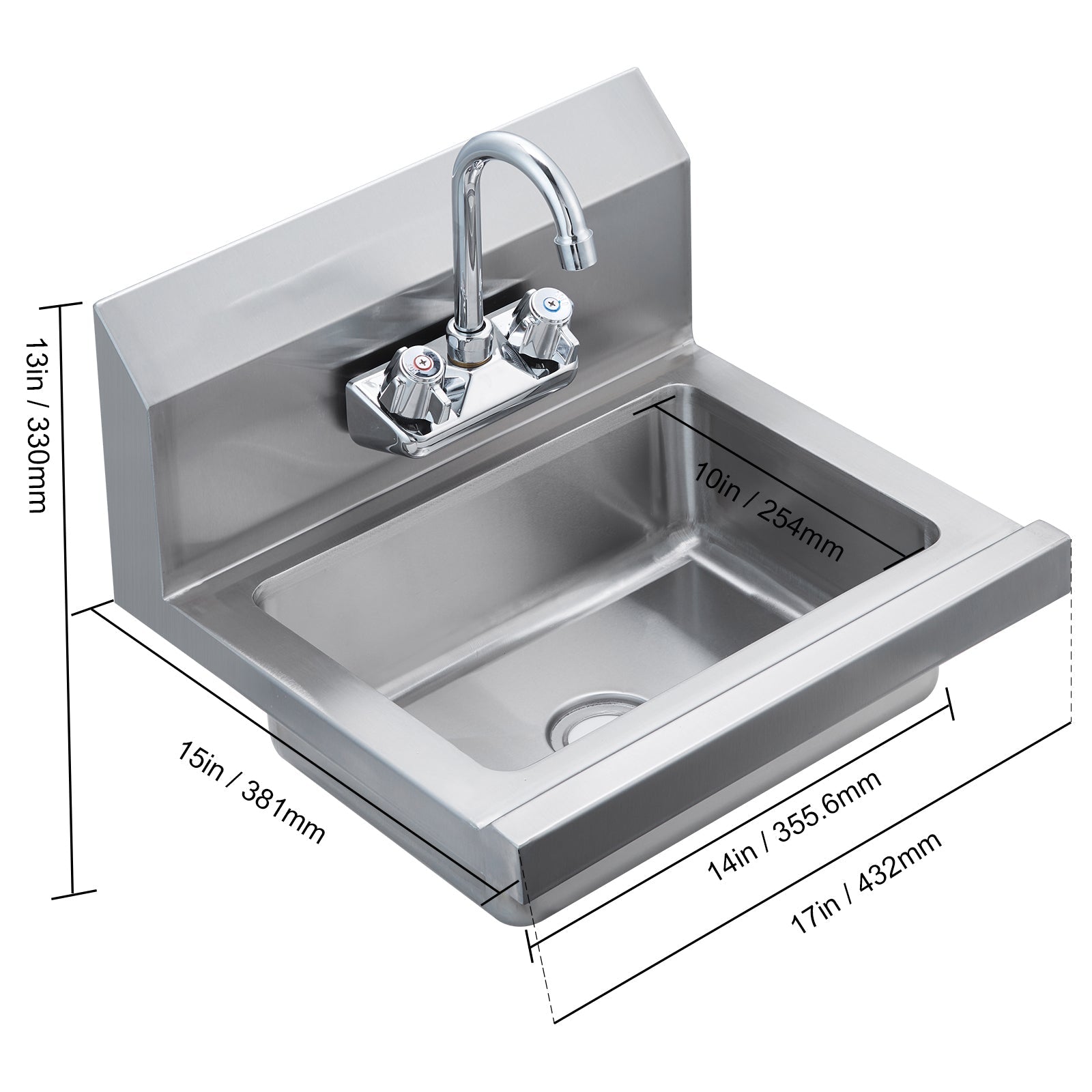Stainless Steel Wall Mount Hand Sink 17 x 12.8