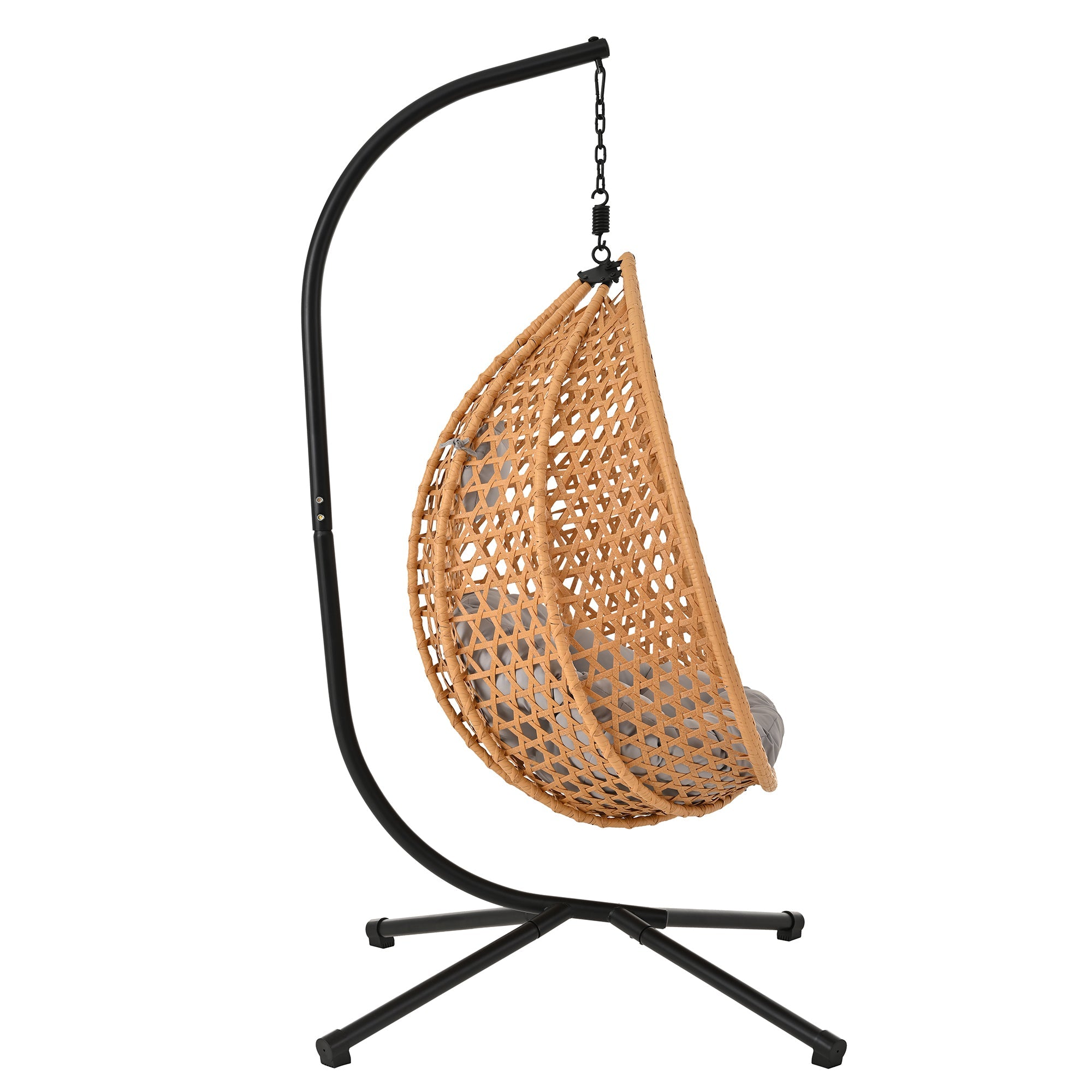 Rattan Hanging Egg Chair with Stand and Cushion