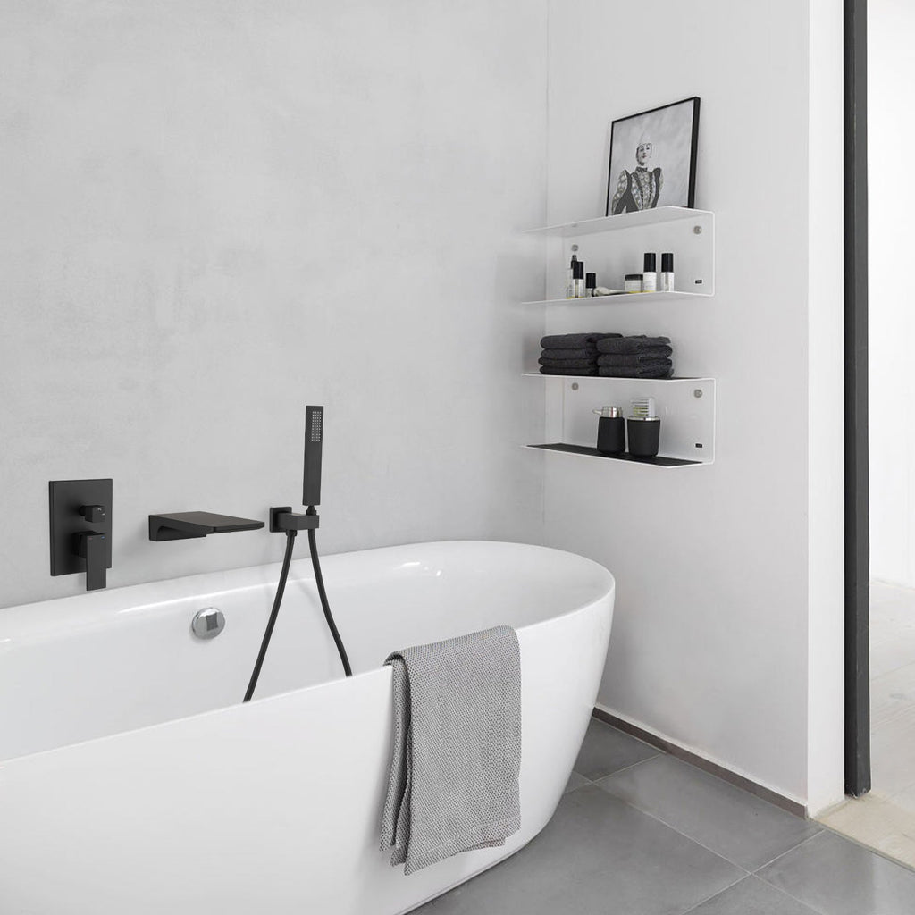 Modern Style Matte Black Wall Mount Tub Filler Bathtub Faucet Shower Set