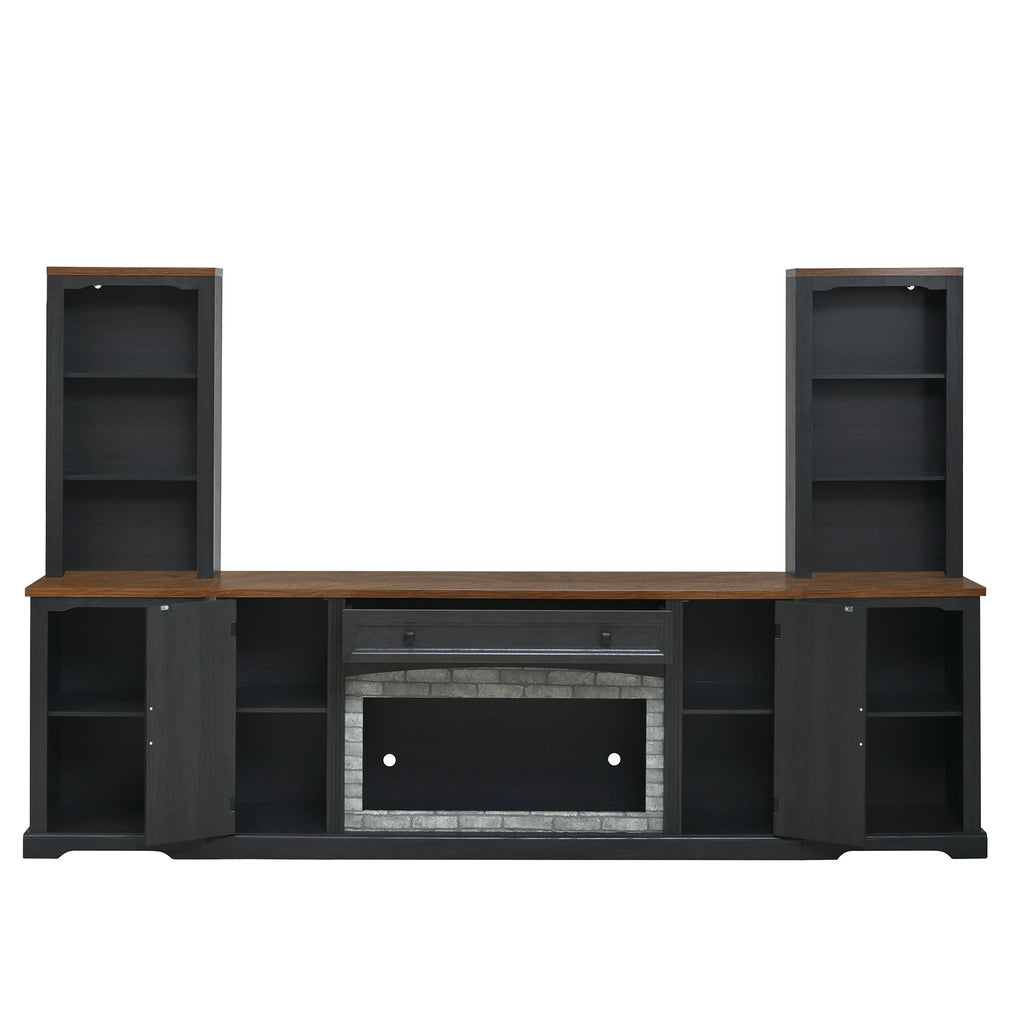 TV Stand 3-Piece Set MDF Walnut Gray Curved Cabinets Fits 70 In TV 109 In