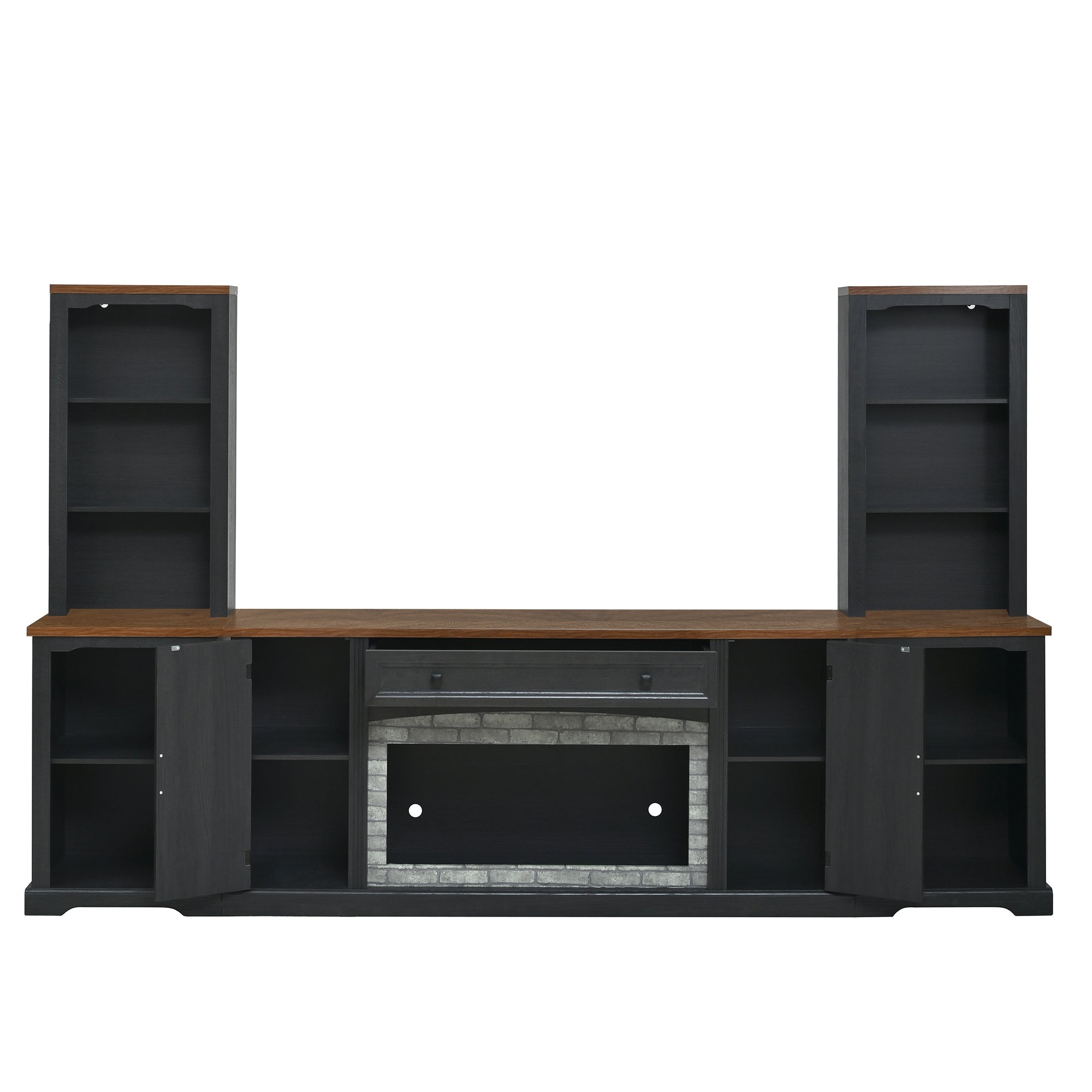 TV Stand 3-Piece Set MDF Walnut Gray Curved Cabinets Fits 70 In TV 109 In