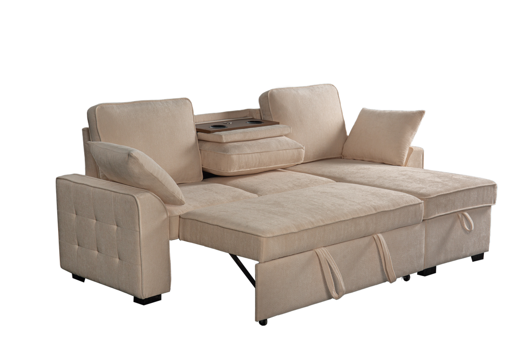 Sectional Sofa with Chaise, Cup Holder Tray & Storage