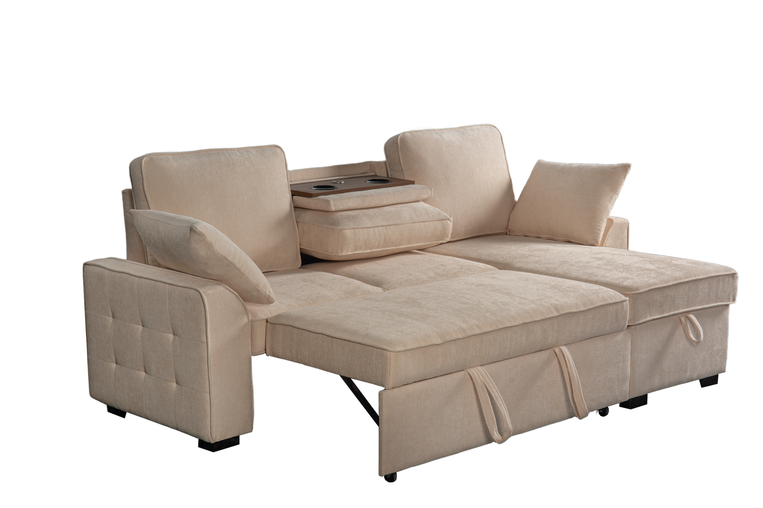 Sectional Sofa with Chaise, Cup Holder Tray & Storage
