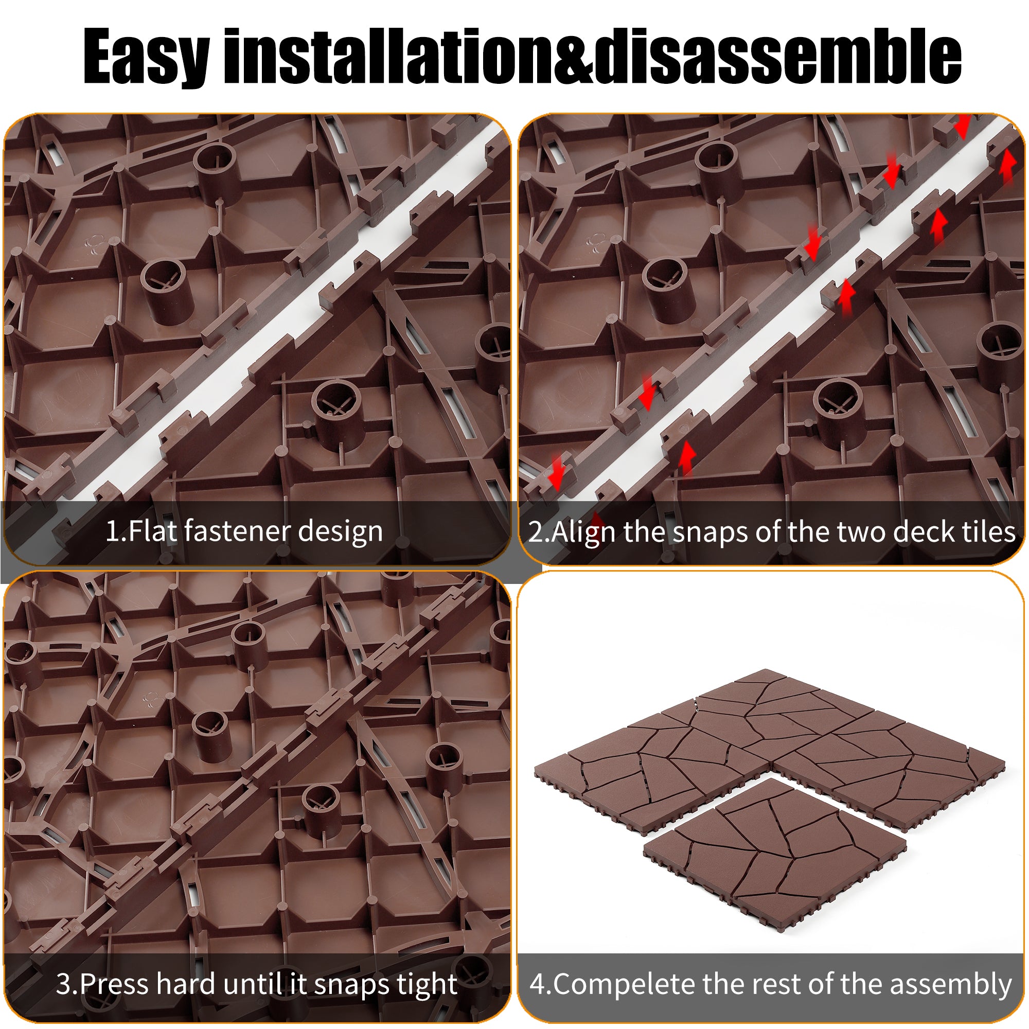 12' Patio Deck Interlocking Tiles Stone Style Red Brown 44pc