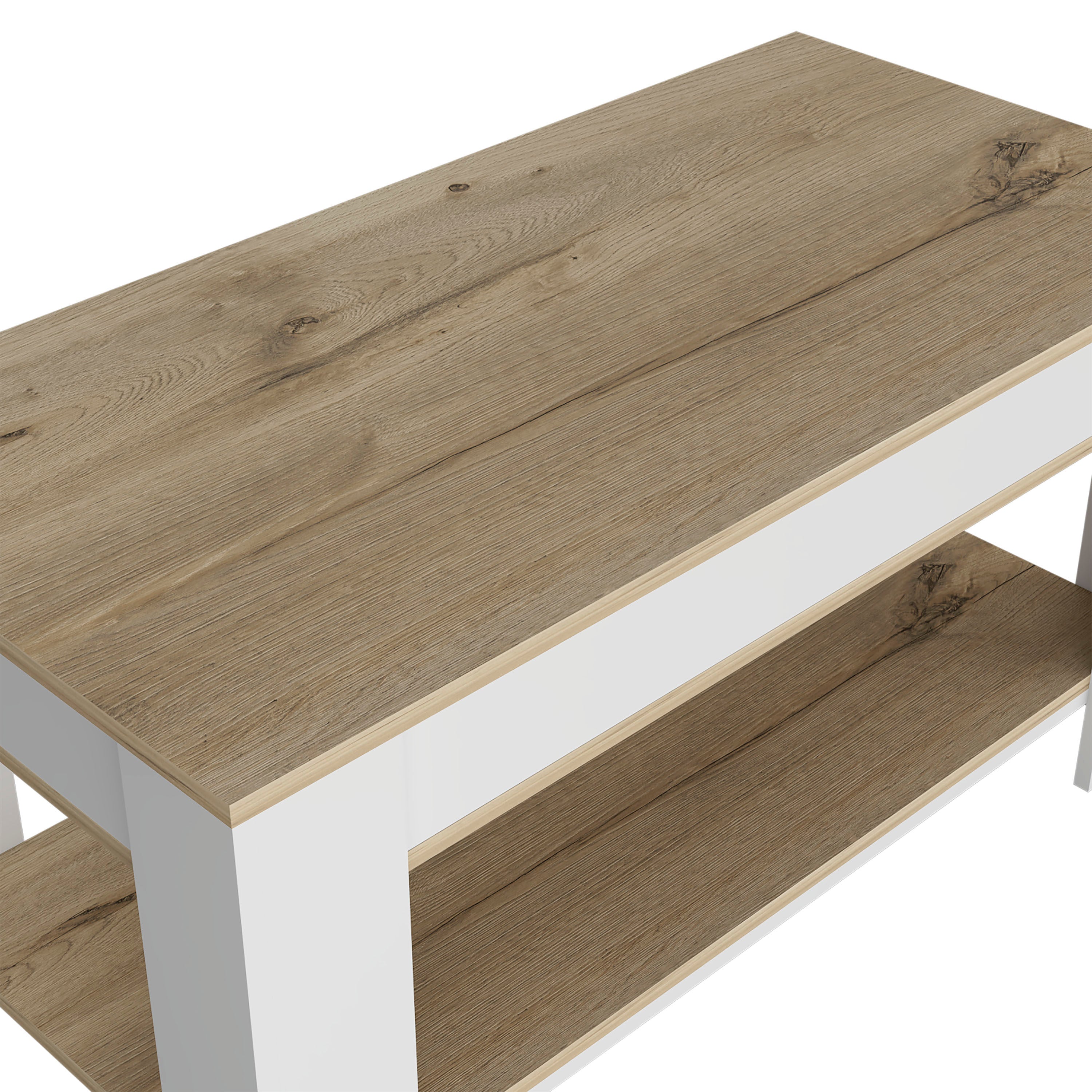 Storage Table with Lower Shelf, Light Oak White