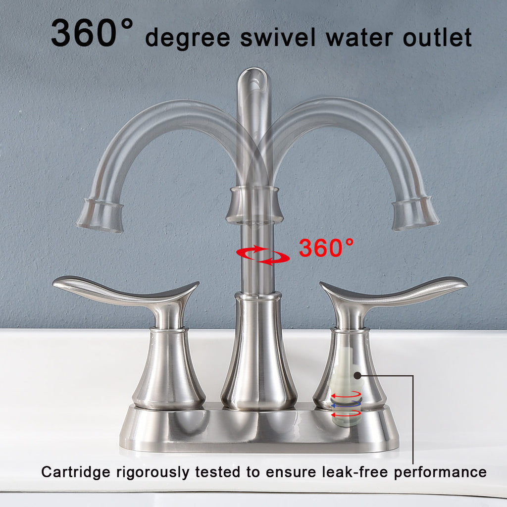 2-Handle 4-Inch Brushed Nickel Bathroom Faucet with Pop-up Drain