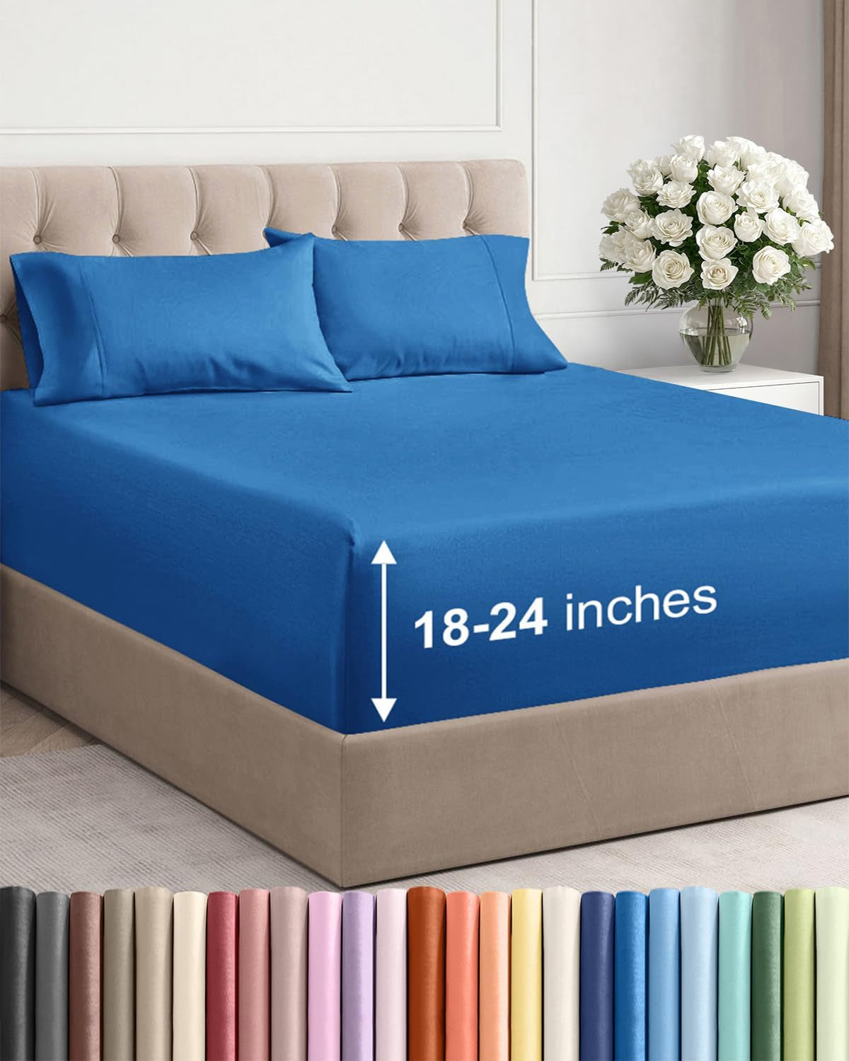 Extra Deep Pocket Sheet Set 4 Piece Breathable Soft Cooling Bedding Wrinkle Free