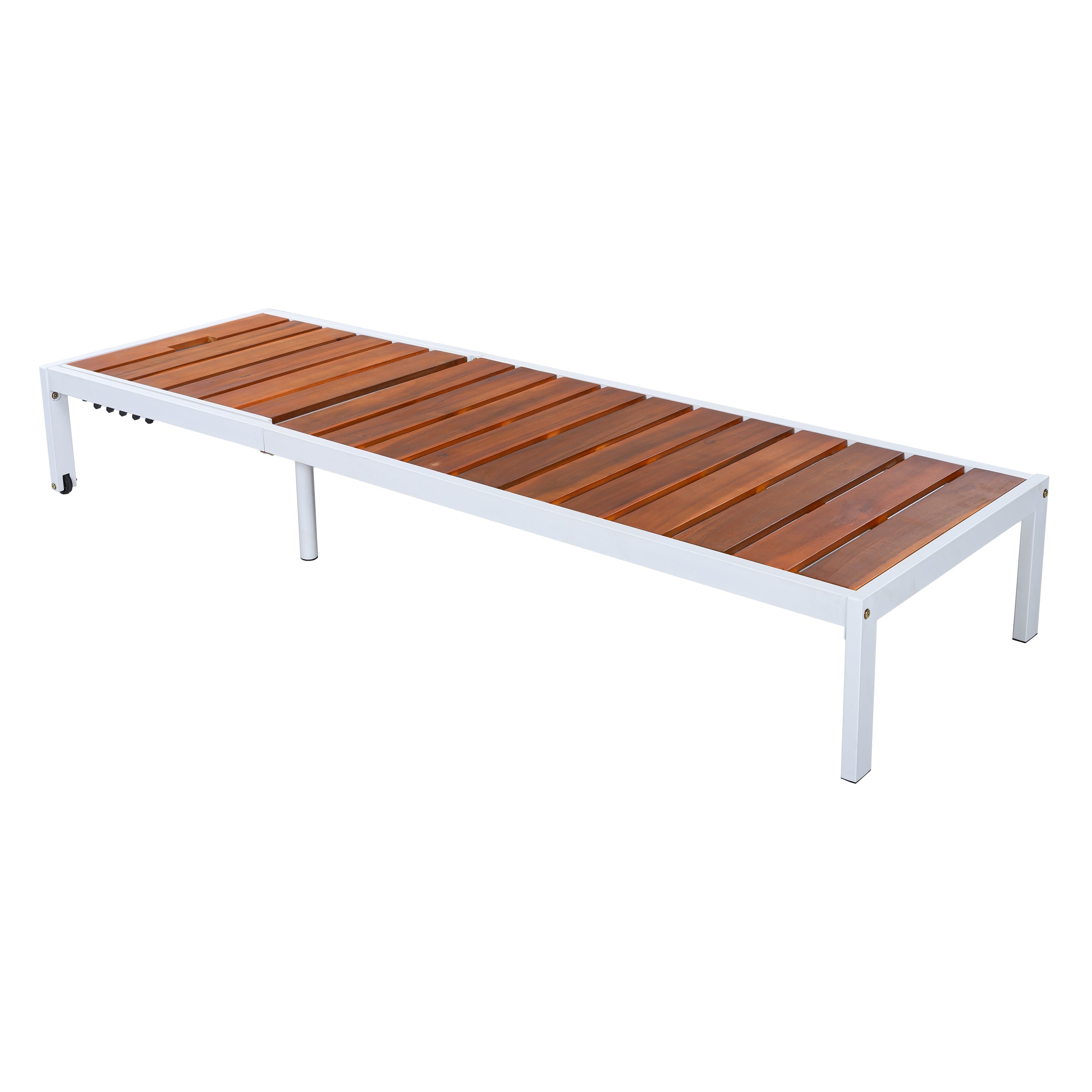 Outdoor Chaise Lounge Acacia Wood Steel Frame White Brown 78.7