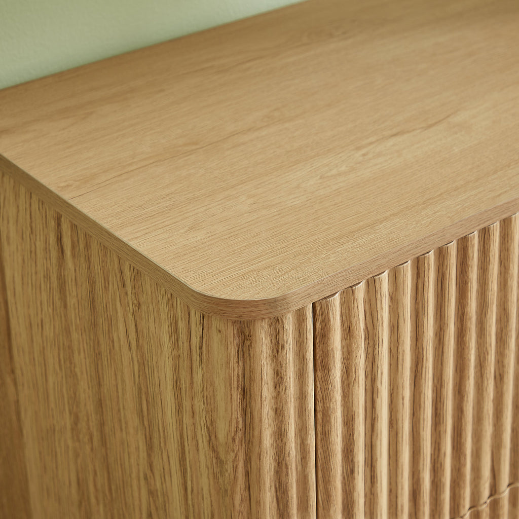 6 Drawer Dresser 55"W Curved Wave Design Walnut Wood