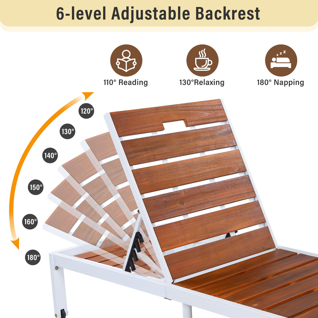 Outdoor Chaise Lounge Acacia Wood Steel Frame White Brown 78.7
