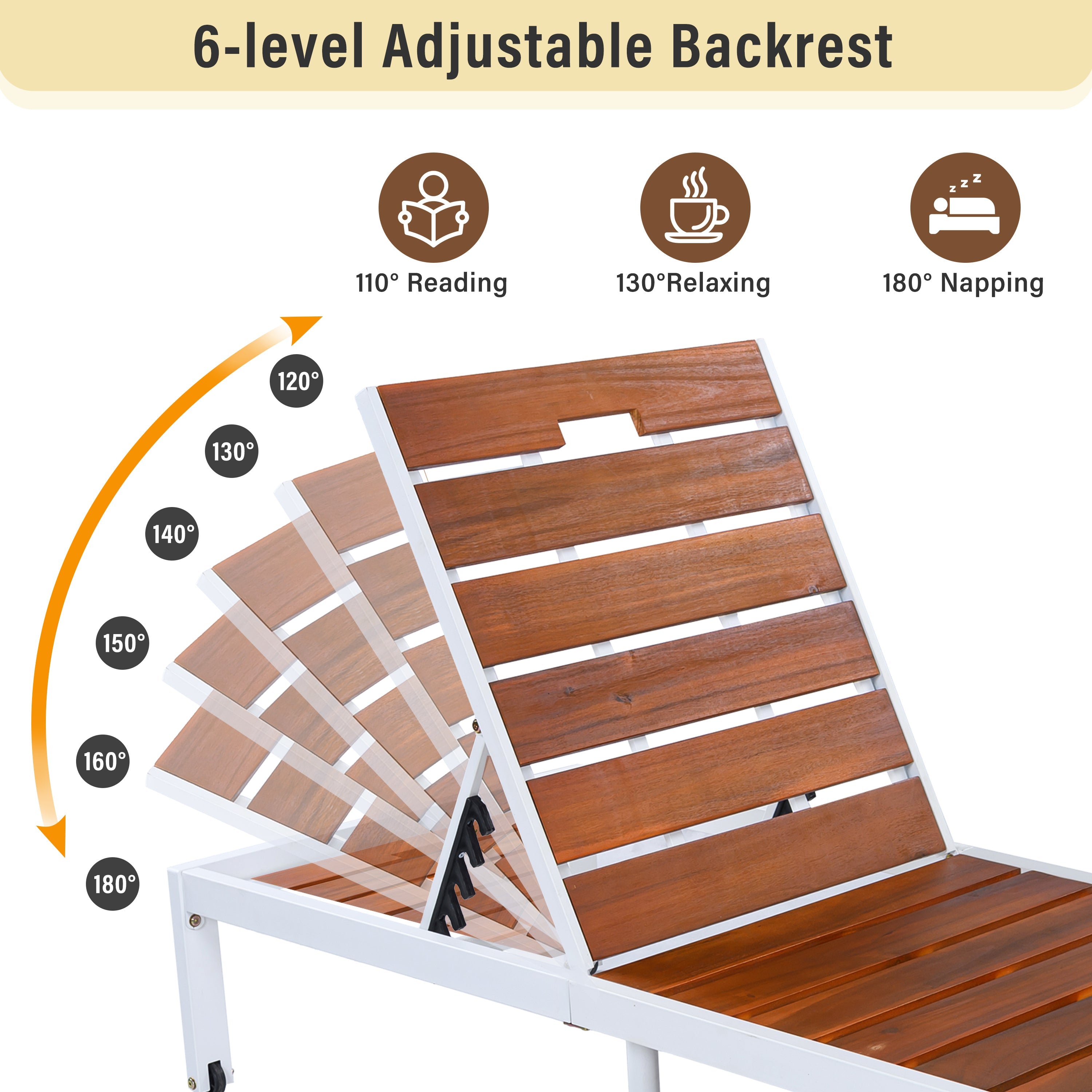 Outdoor Chaise Lounge Acacia Wood Steel Frame White Brown 78.7