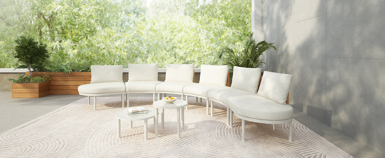 Outdoor Sectional Set PE Wicker Aluminum Beige Half Moon 8 Piece