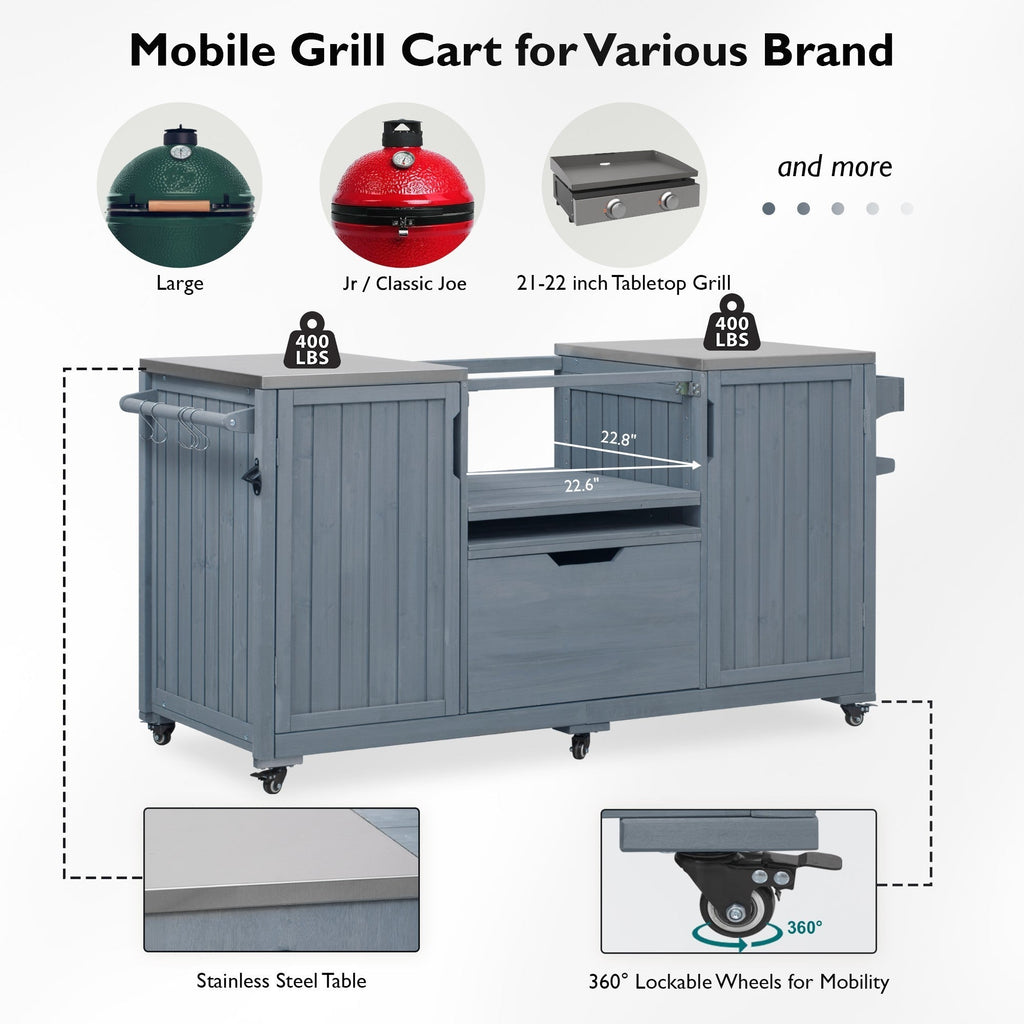 Outdoor Grill Island Cart 66.5" Stainless Steel Tabletop