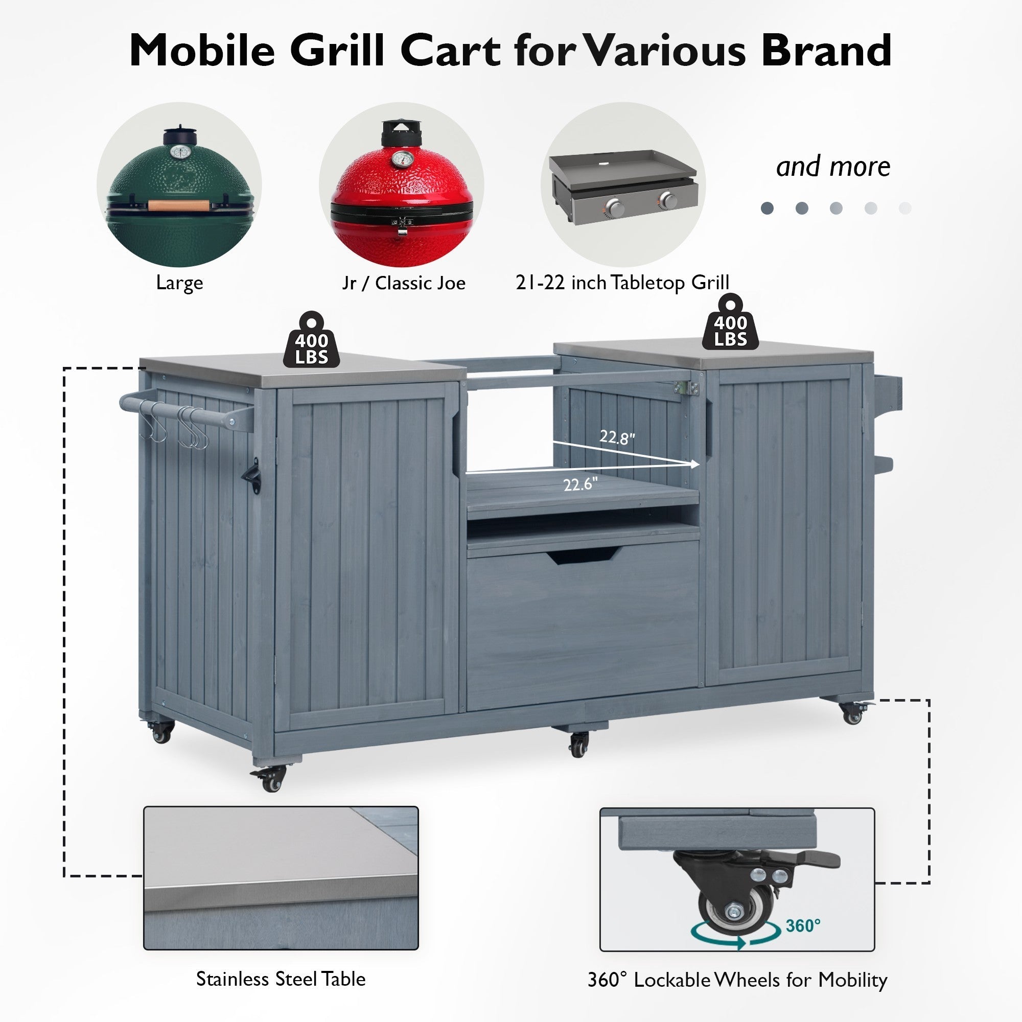 Outdoor Grill Island Cart 66.5" Stainless Steel Tabletop