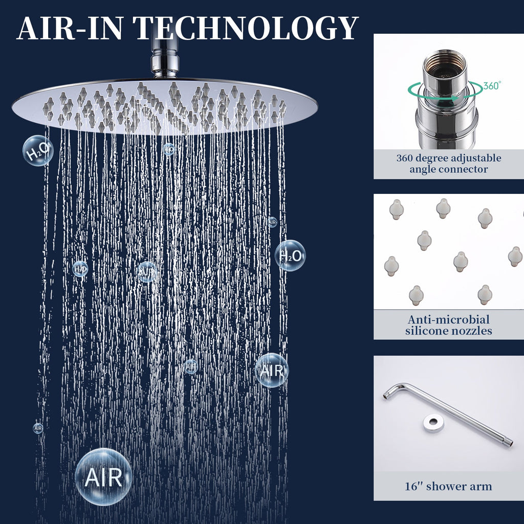 Chrome Wall Mounted Rainfall Shower System with Handheld Faucet