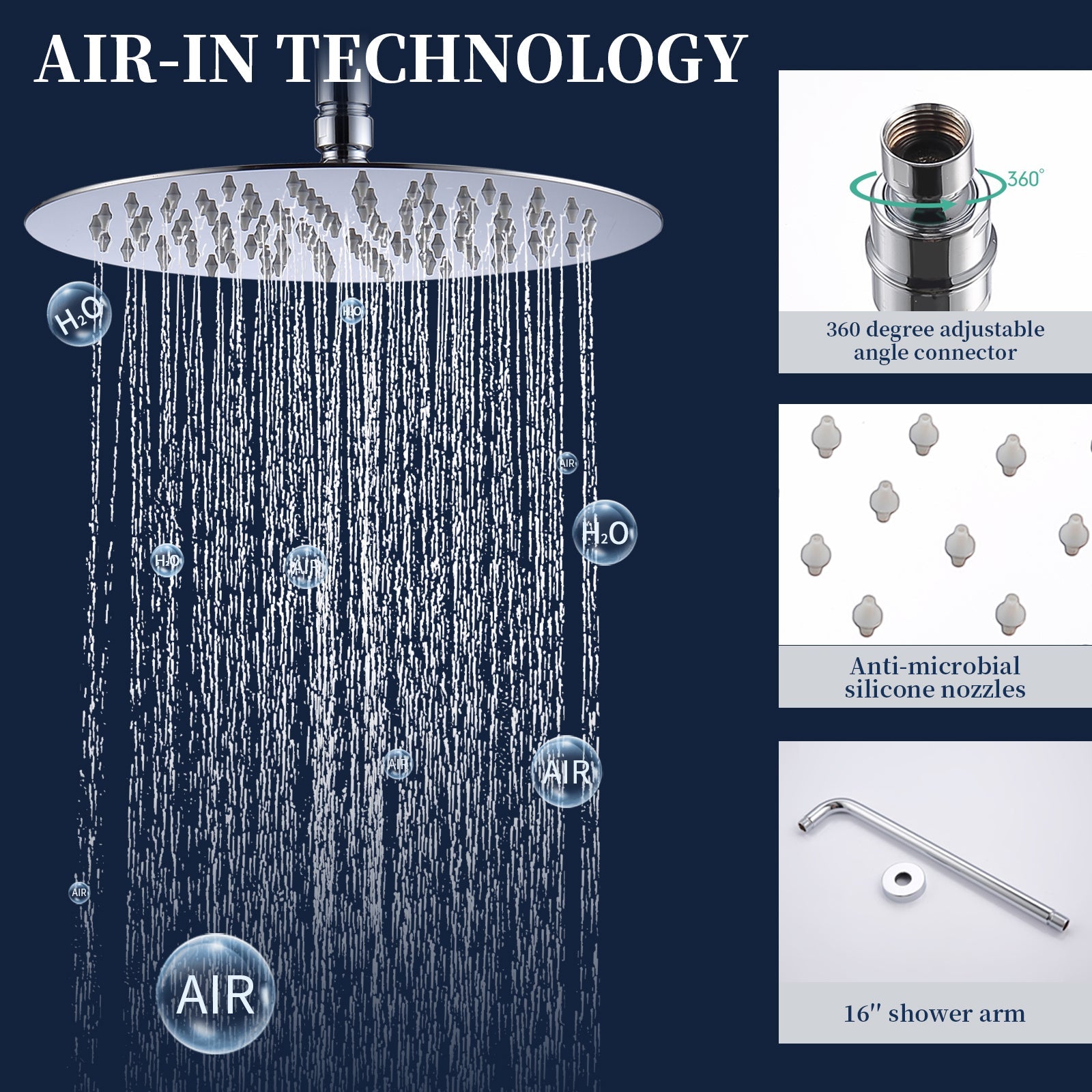 Chrome Wall Mounted Rainfall Shower System with Handheld Faucet