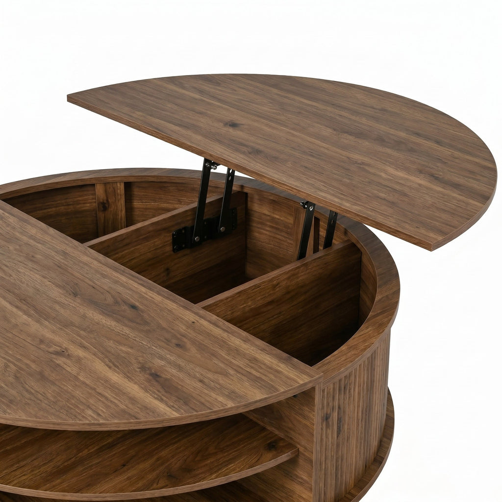 Round Lift-Top Coffee Table with Hidden Storage Sliding Door