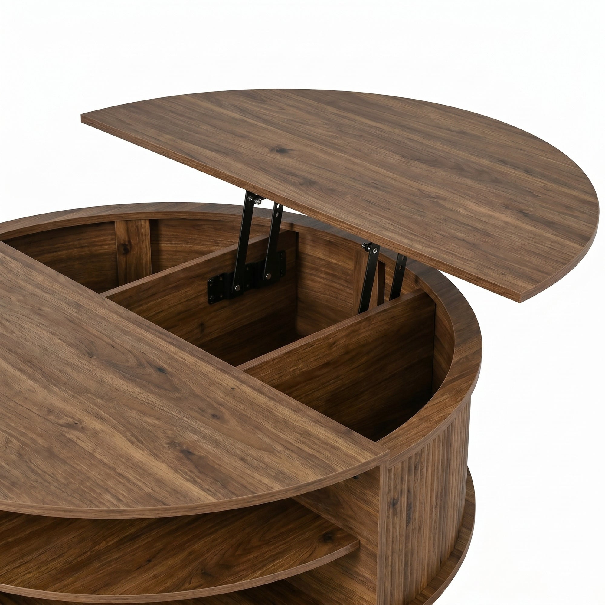 Round Lift-Top Coffee Table with Hidden Storage Sliding Door