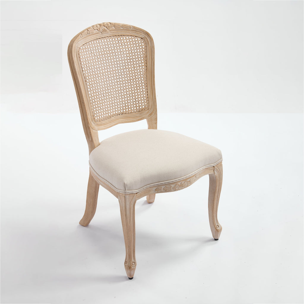 French Country Upholstered Dining Chairs Set of 2, Beige