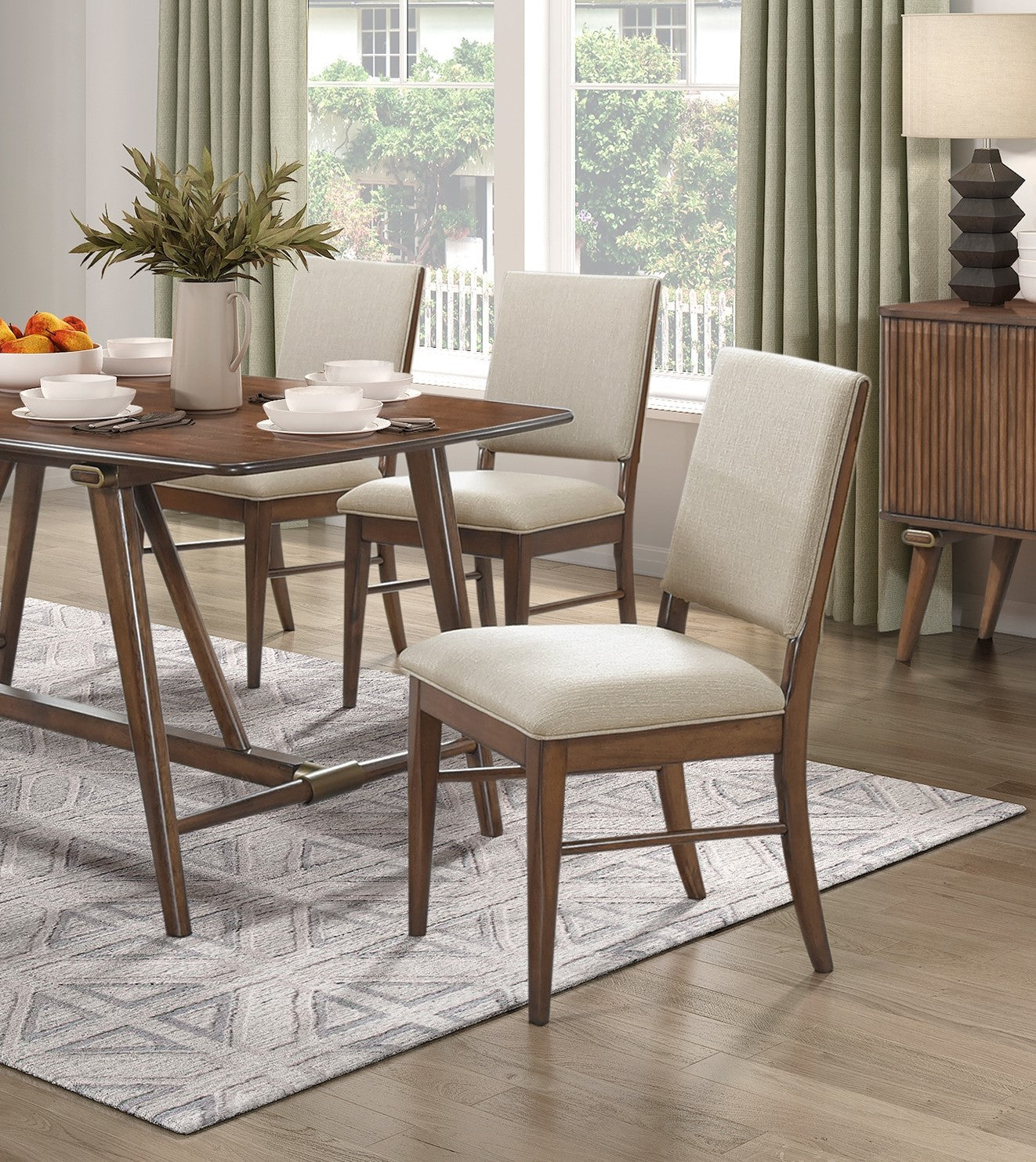 5pc Dining Set Table 4 Fabric Chairs Brown Wood Kitchen Furniture