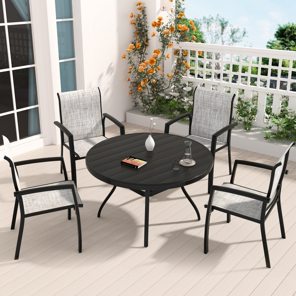 Set of 2 Metal Outdoor Dining Chairs, Black, All Weather