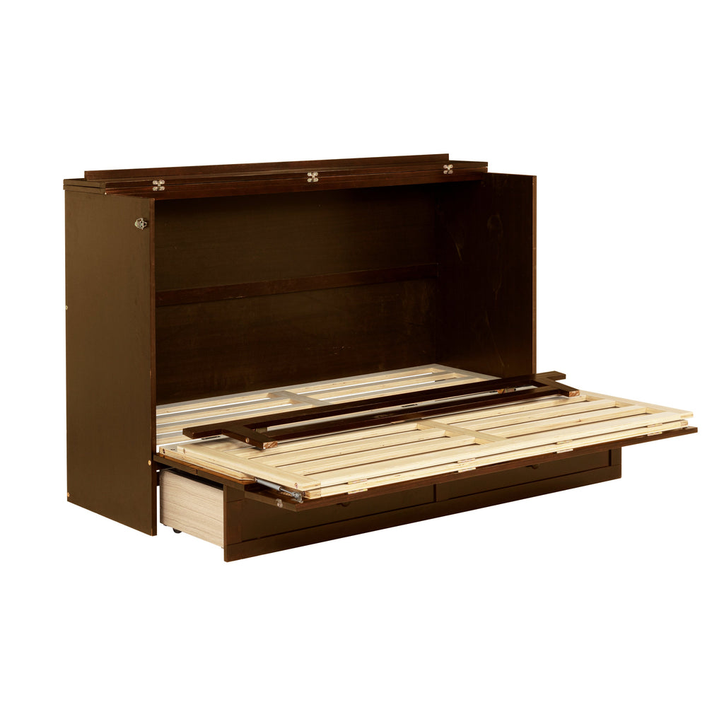 Queen Size Pine Wood Murphy Bed with Storage Drawer