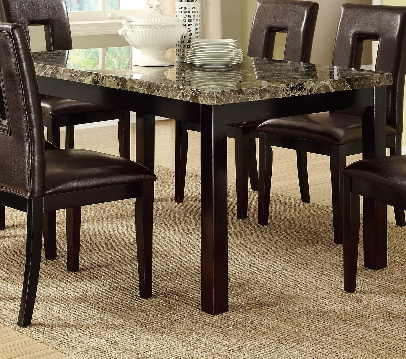 Faux Marble Top Dining Table Birch Veneer