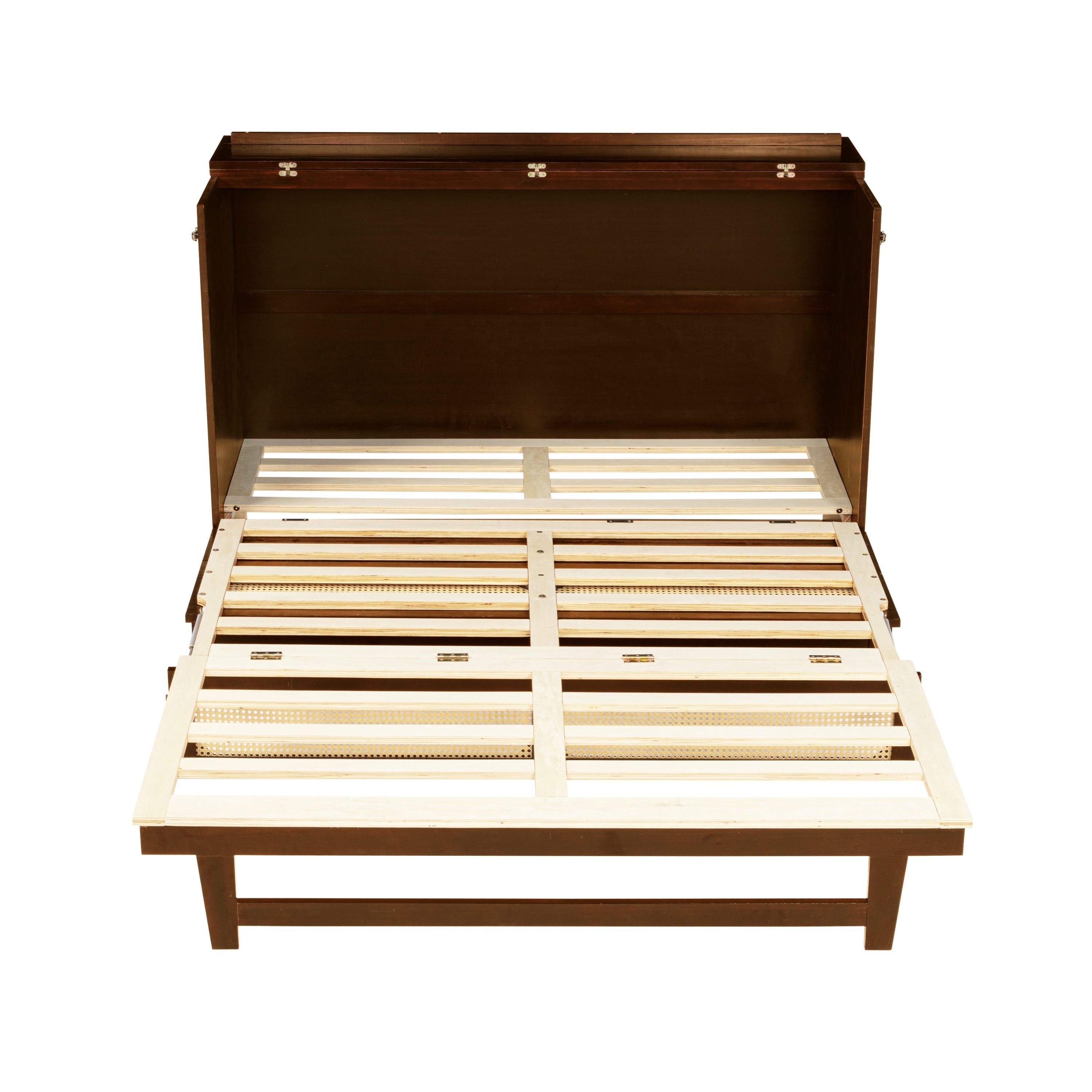 Queen Size Pine Wood Murphy Bed with Storage Drawer