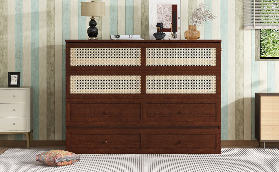 Queen Size Pine Wood Murphy Bed with Storage Drawer