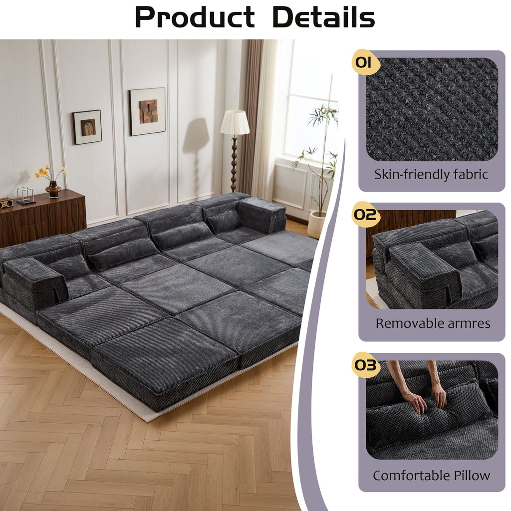 Sectional Sofa Bed Modular Circle Fleece Dark Gray 4 Seat 157 In Convertible