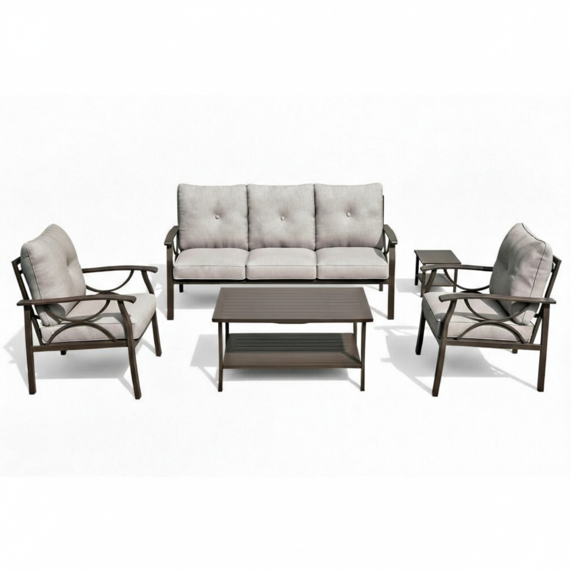Outdoor Patio Set Steel 5 Piece Khaki Gray Cushions