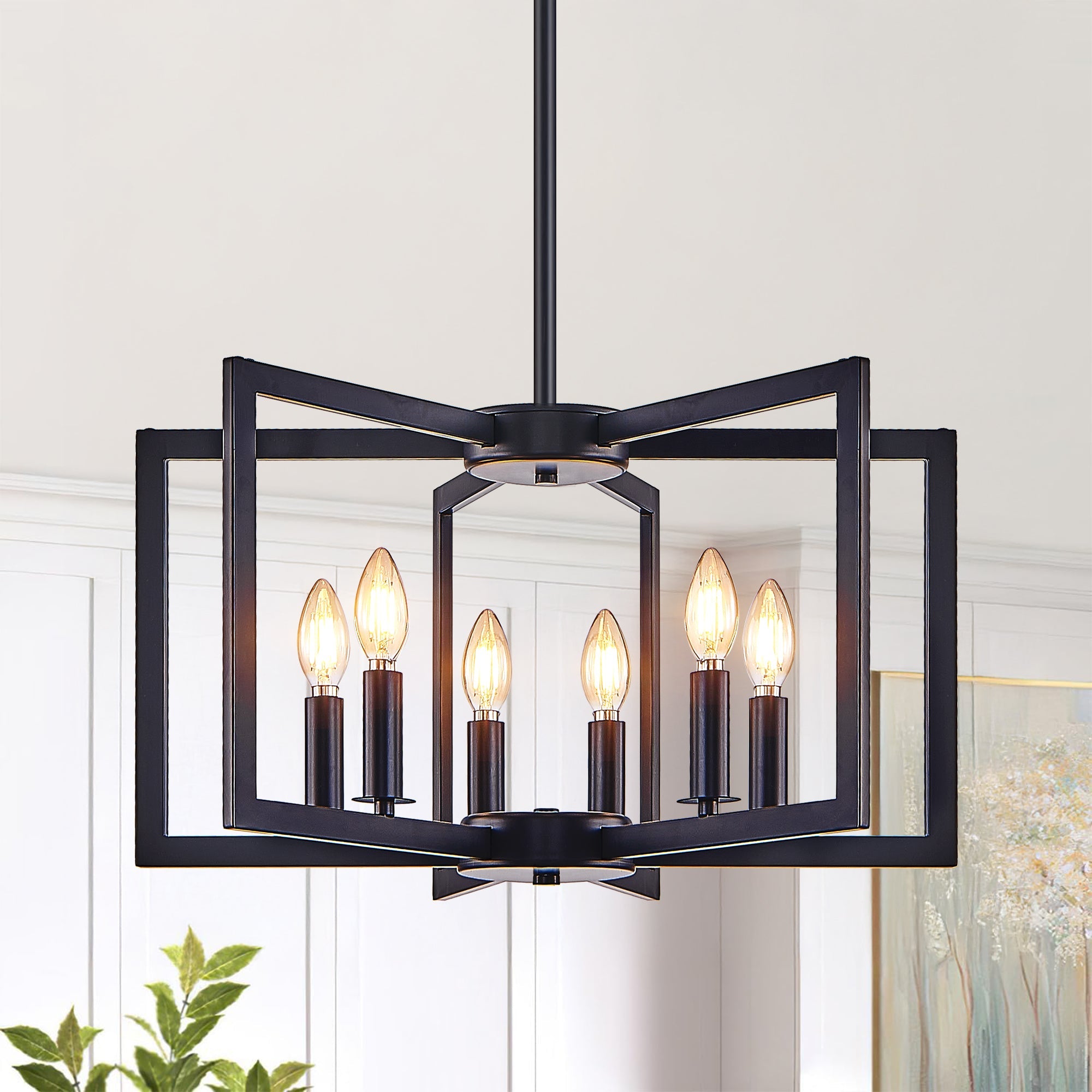 Chandelier Black Geometric 6-Light Industrial Metal Pendant 22 In