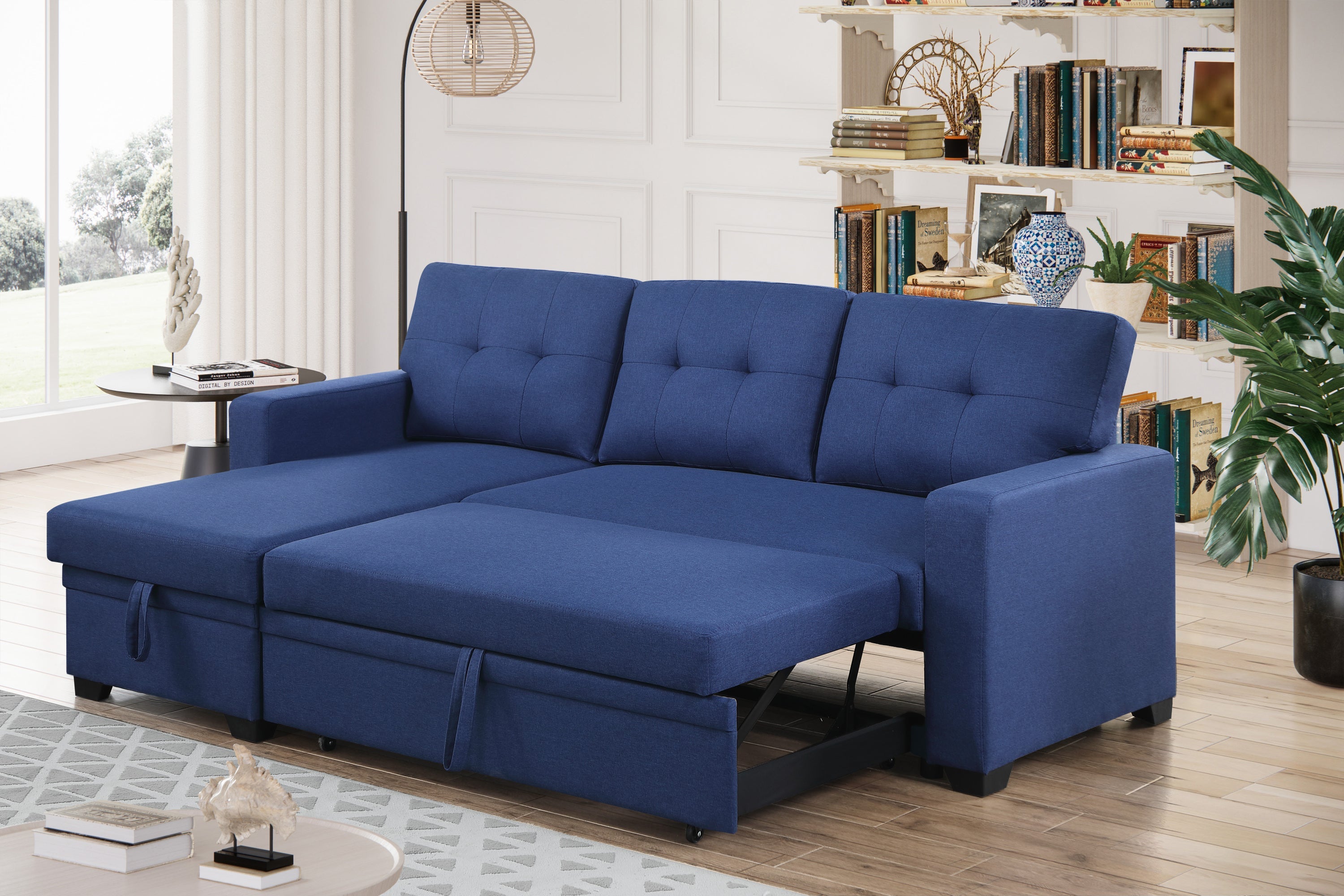 Convertible Upholstered Sectional Sofa with Pull-out Chaise
