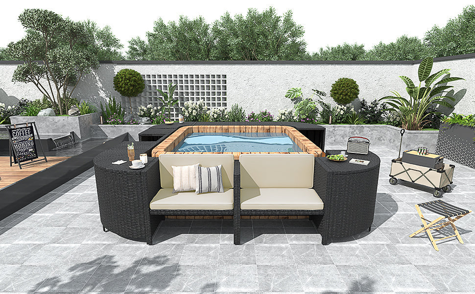 Outdoor Rattan Sectional Sofa Set with Storage, Beige