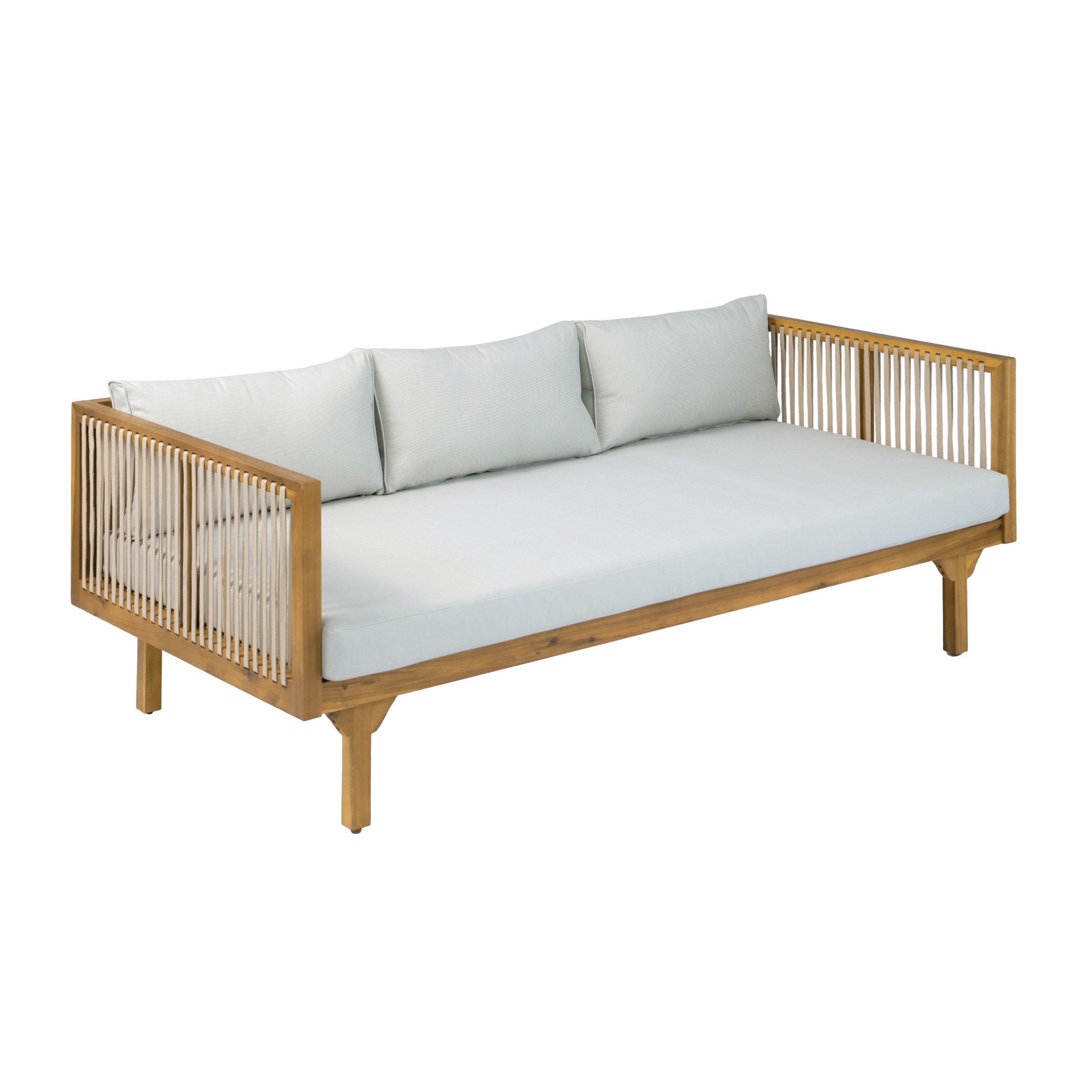 Outdoor Daybed Set Acacia Wood Rope 3 Seater Chaise Lounge