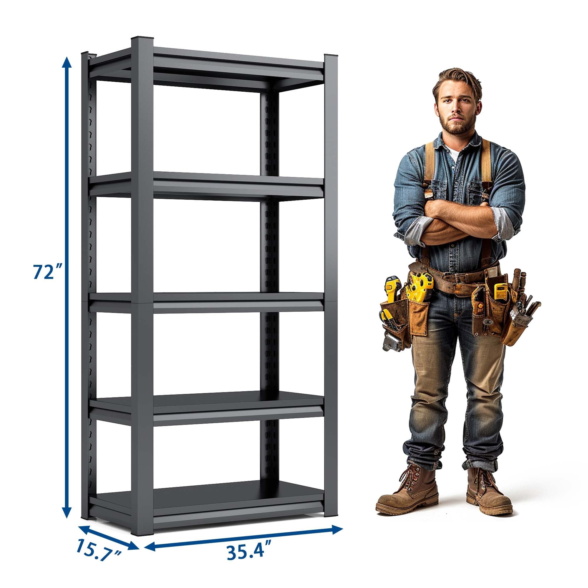 72" 5-Tier Heavy-Duty Metal Garage Shelving Adjustable Storage Rack