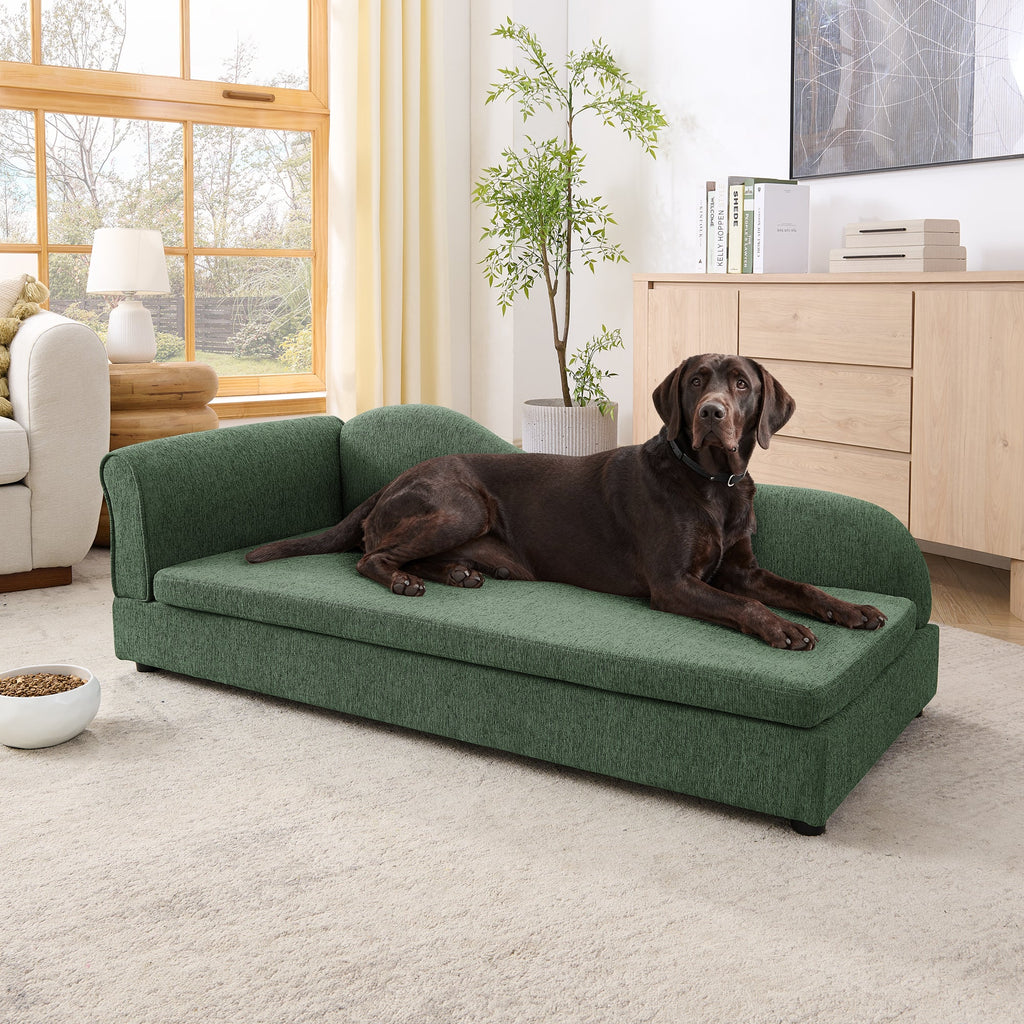 Medium/Large Dog Sofa Wave Backrest Linen Olive Green
