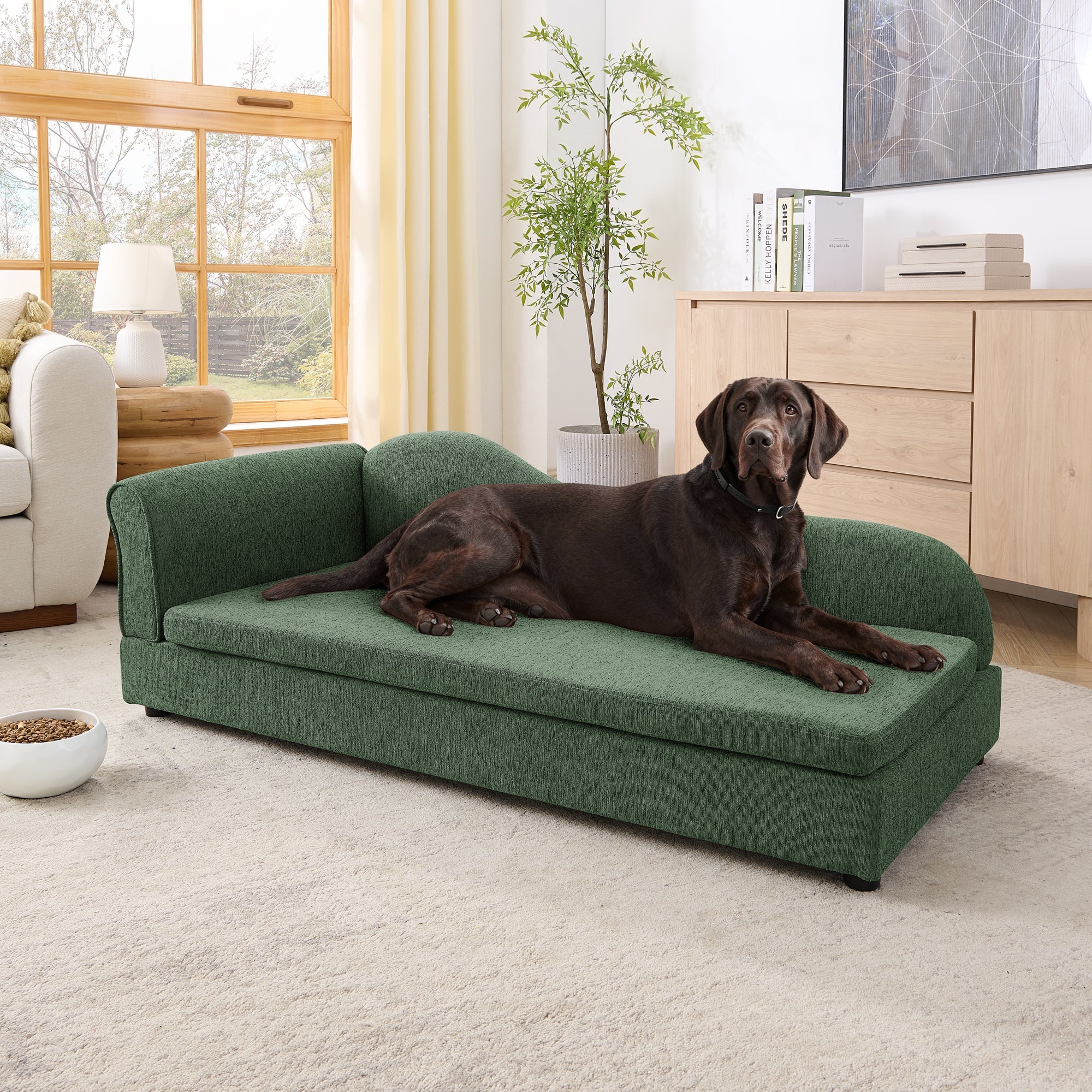 Medium/Large Dog Sofa Wave Backrest Linen Olive Green
