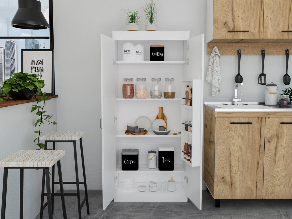 White Pantry Cabinet Double Door Five Shelves