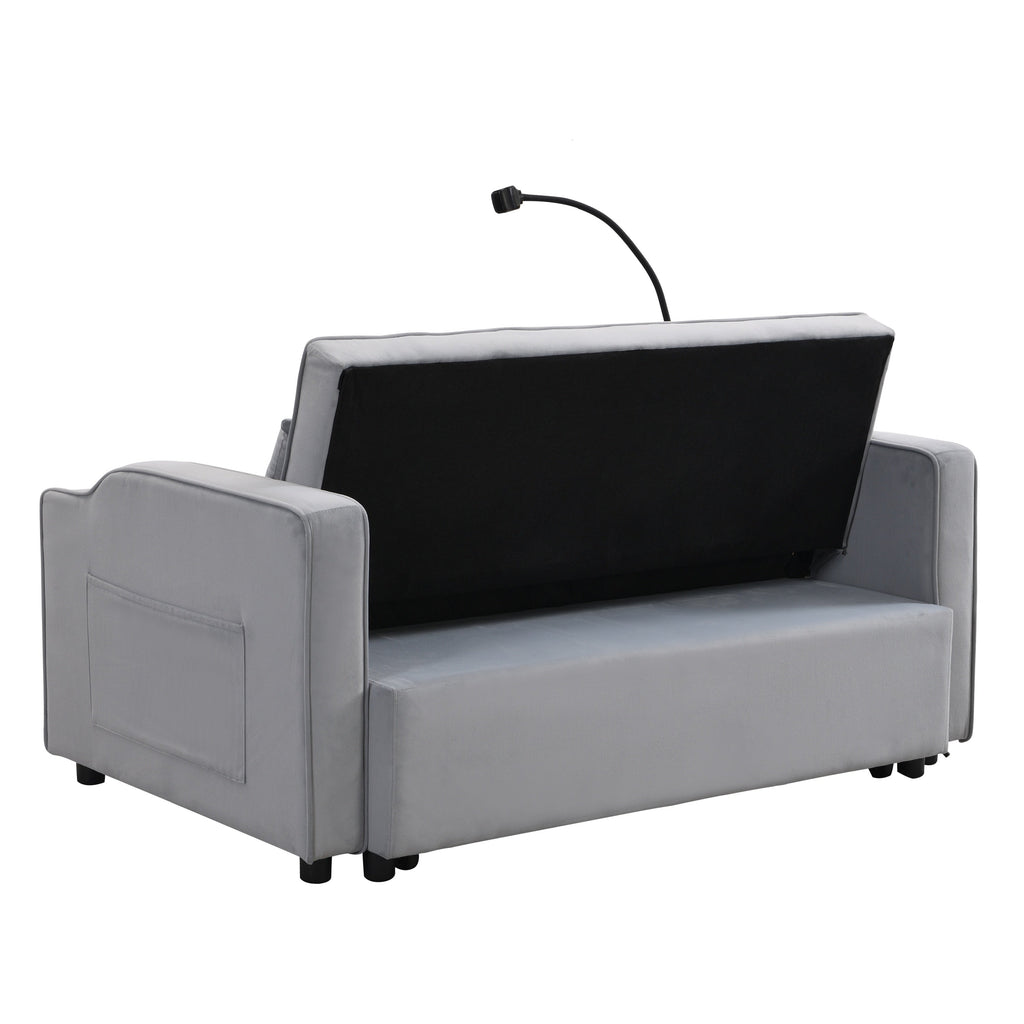Modern Velvet Loveseat Futon Sofa Bed with Reclining Back