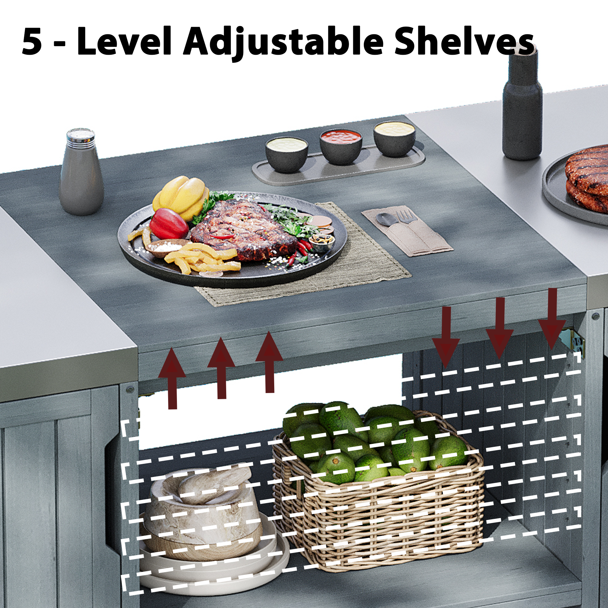 Outdoor Grill Island Cart 66.5" Stainless Steel Tabletop